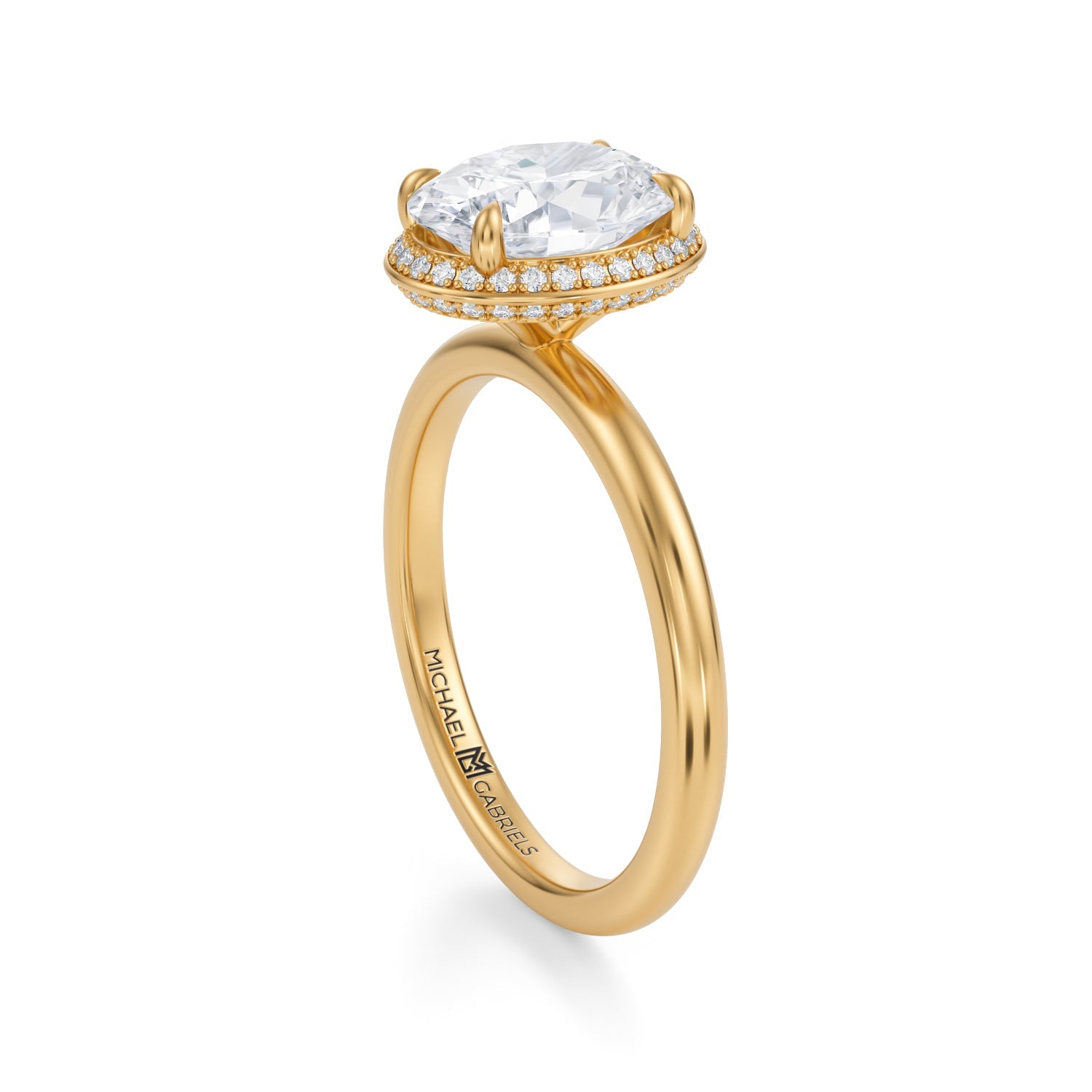 Oval Knife Edge Halo With Solitaire Ring (1.00 Carat G-VVS2) - Michael Gabriels