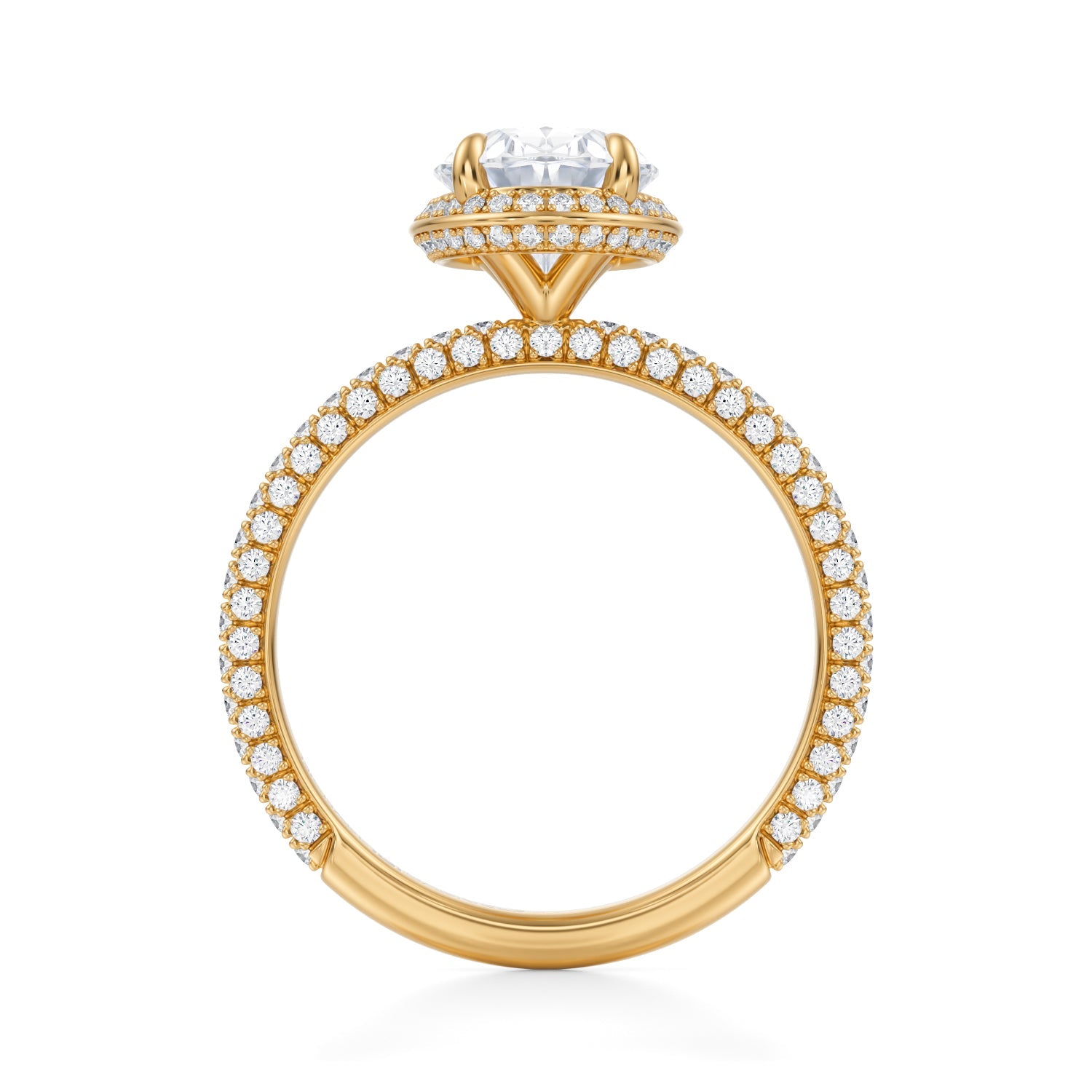 Oval Knife Edge Halo With Trio Pave Ring (1.20 Carat E-VVS2) - Michael Gabriels