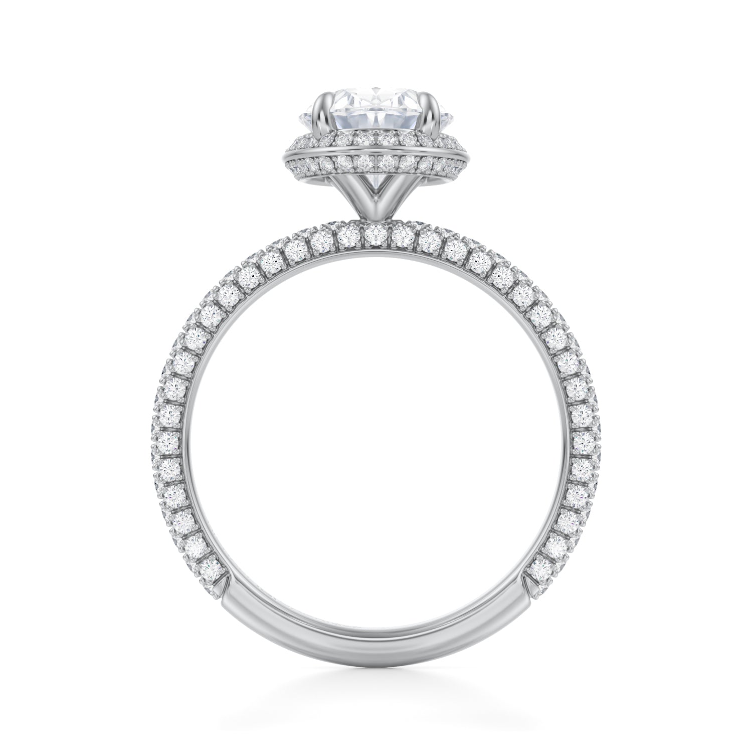 Oval Knife Edge Halo With Trio Pave Ring (1.50 Carat E-VS1) - Michael Gabriels