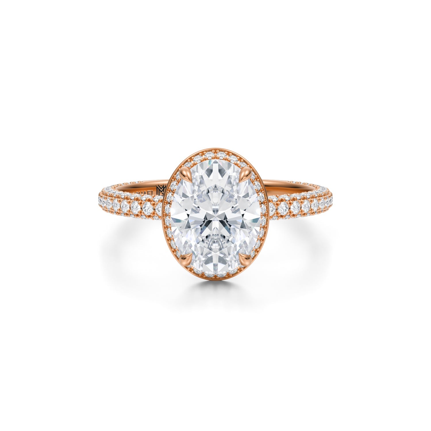 Oval Knife Edge Halo With Trio Pave Ring (1.70 Carat F-VVS2) - Michael Gabriels