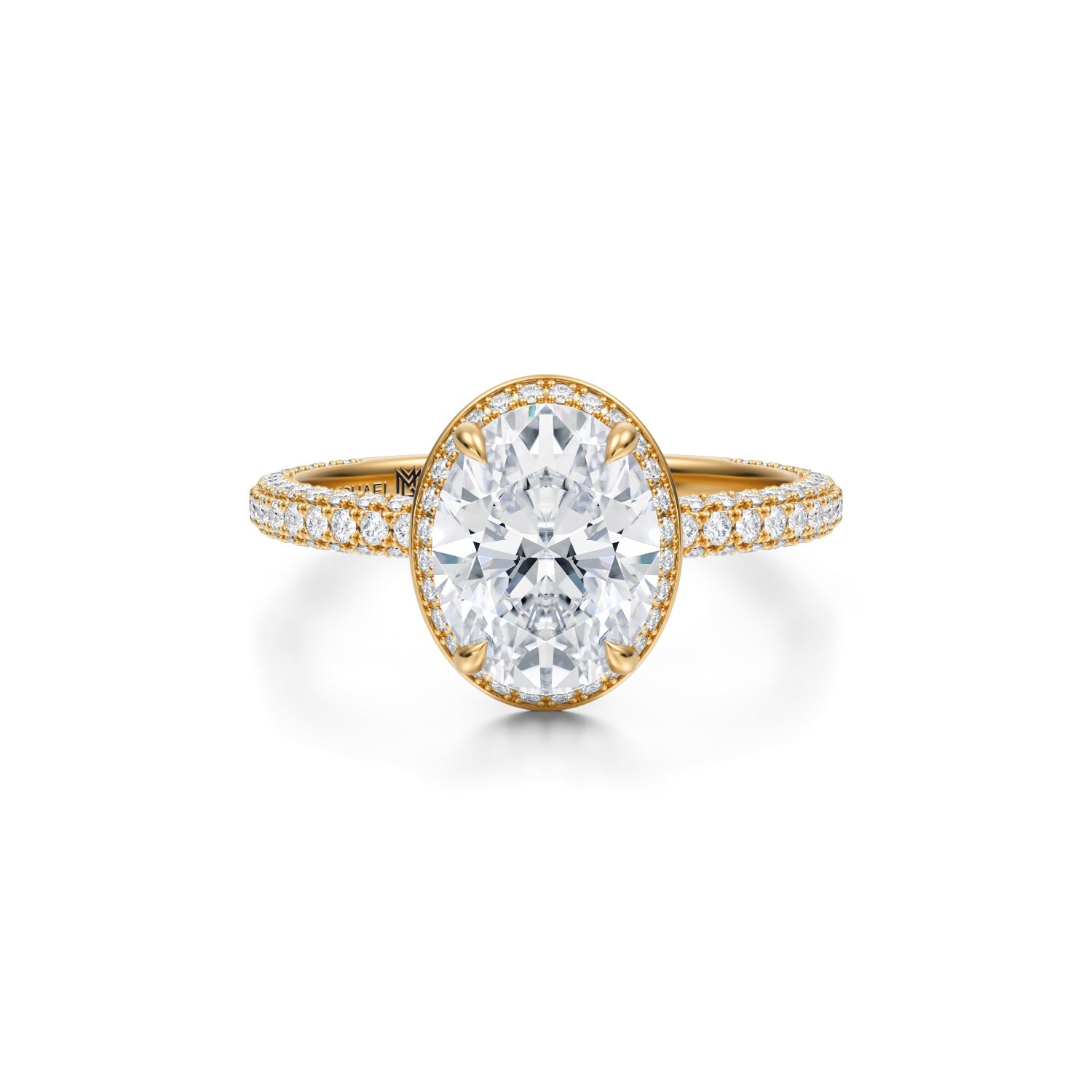 Oval Knife Edge Halo With Trio Pave Ring (2.50 Carat E-VVS2) - Michael Gabriels