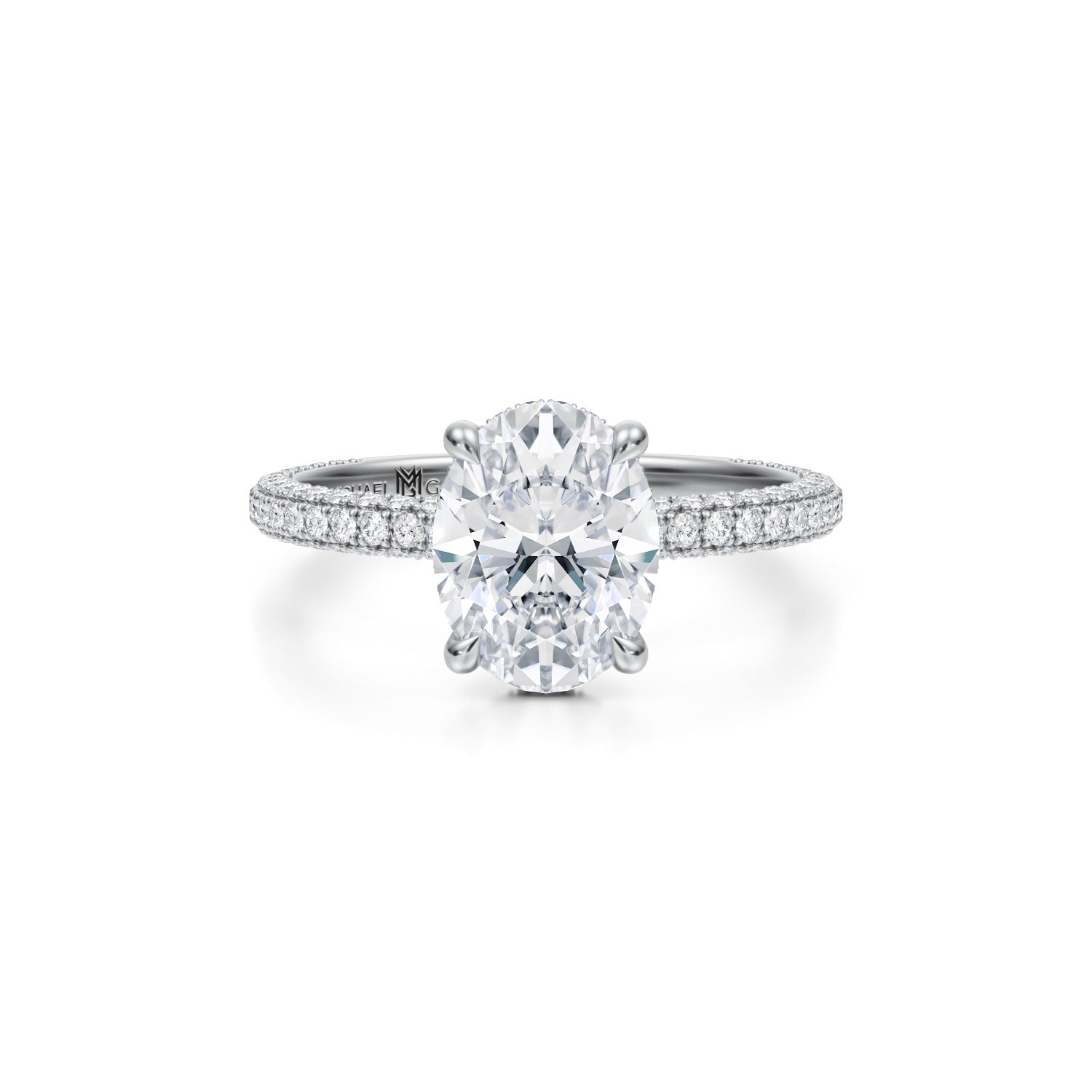 Oval Pave Basket With Trio Pave Ring (2.20 Carat G-VVS2) - Michael Gabriels