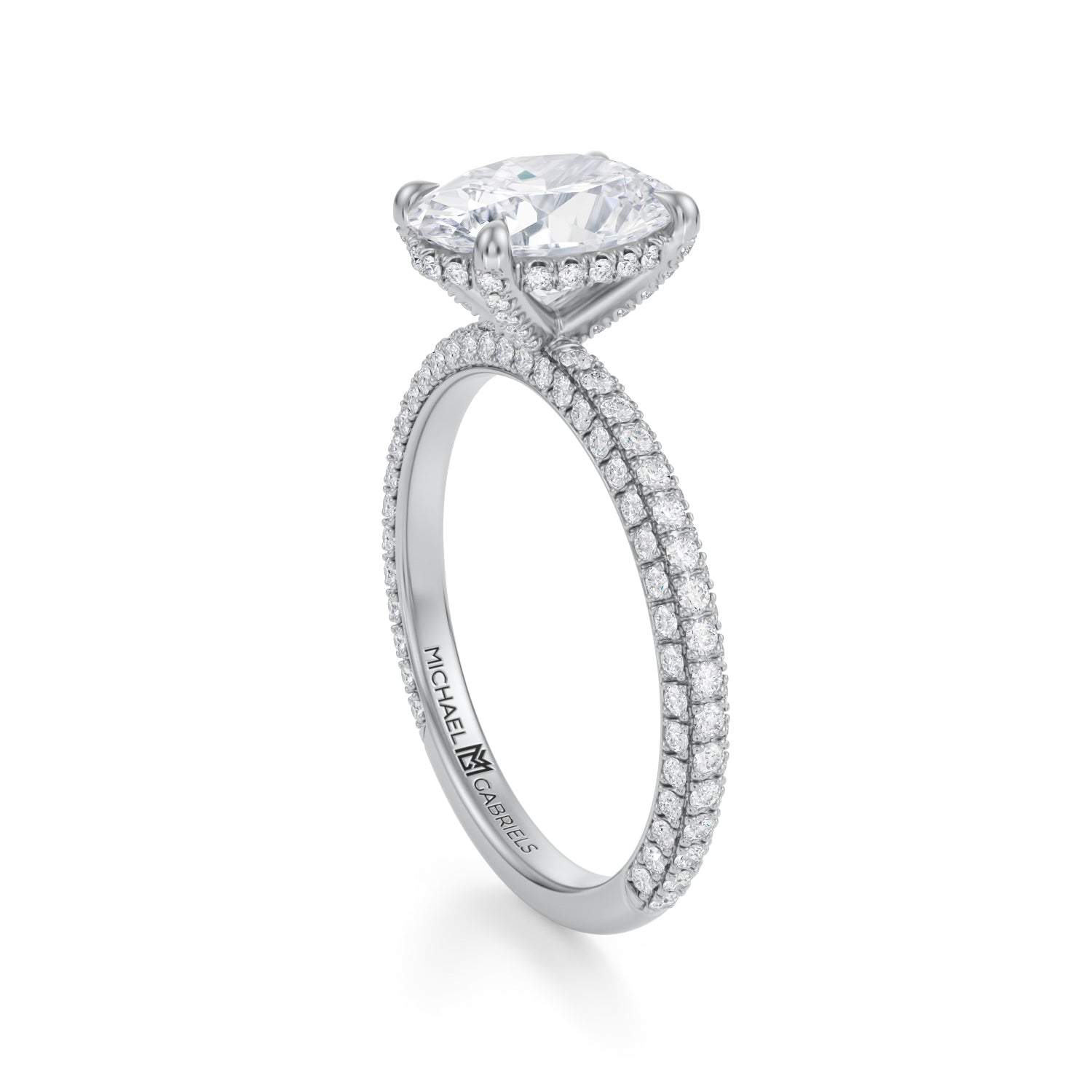 Oval Pave Basket With Trio Pave Ring (2.40 Carat E-VVS2) - Michael Gabriels