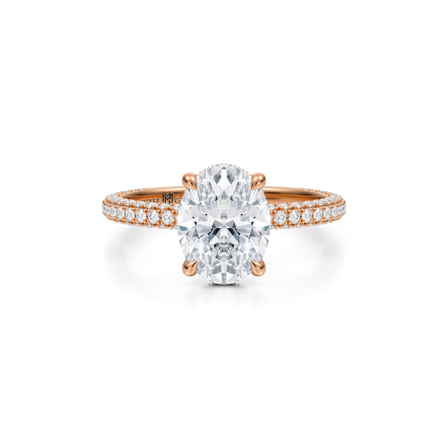 Oval Pave Basket With Trio Pave Ring (3.00 Carat E-VS1) - Michael Gabriels