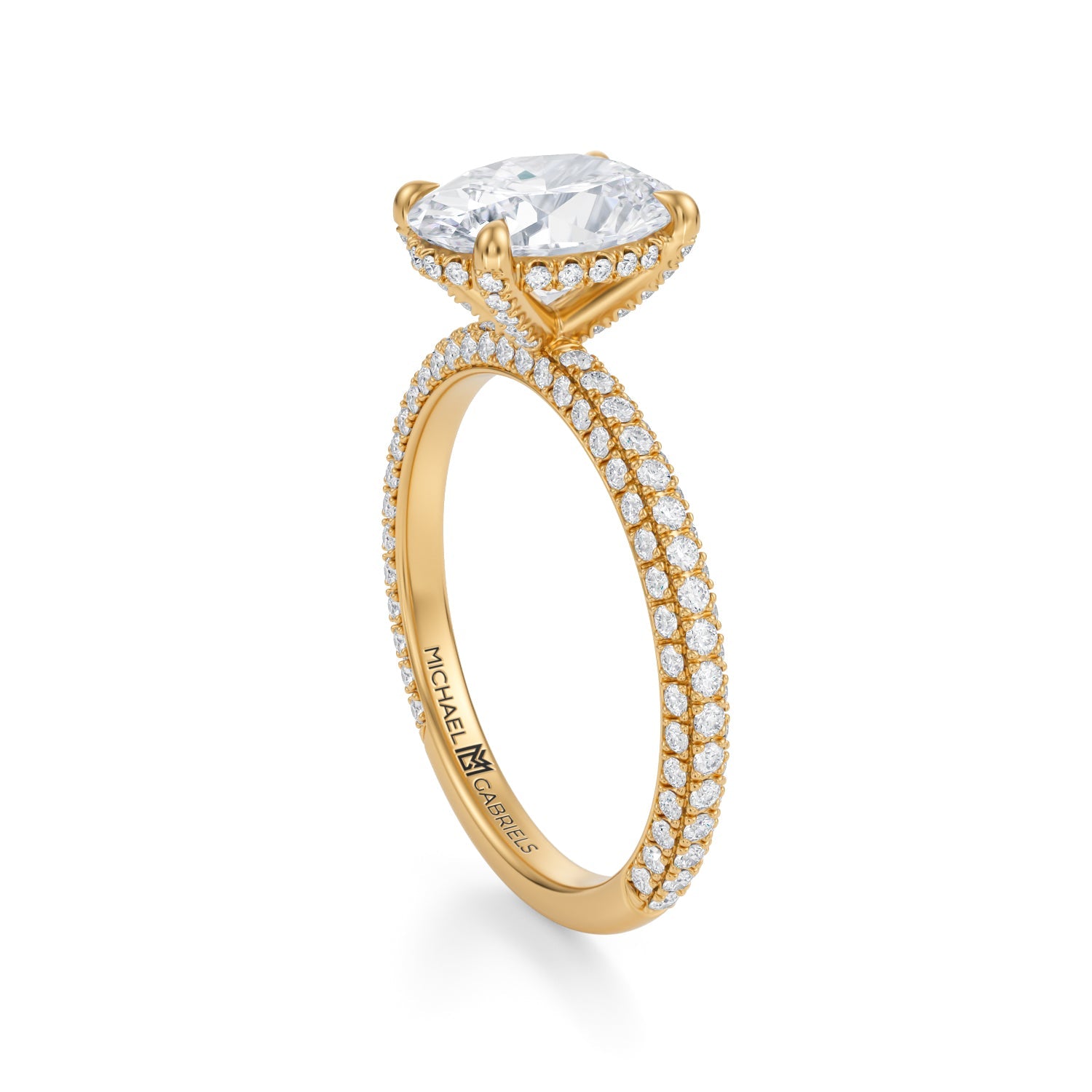 Oval Pave Basket With Trio Pave Ring (3.00 Carat E-VS1) - Michael Gabriels