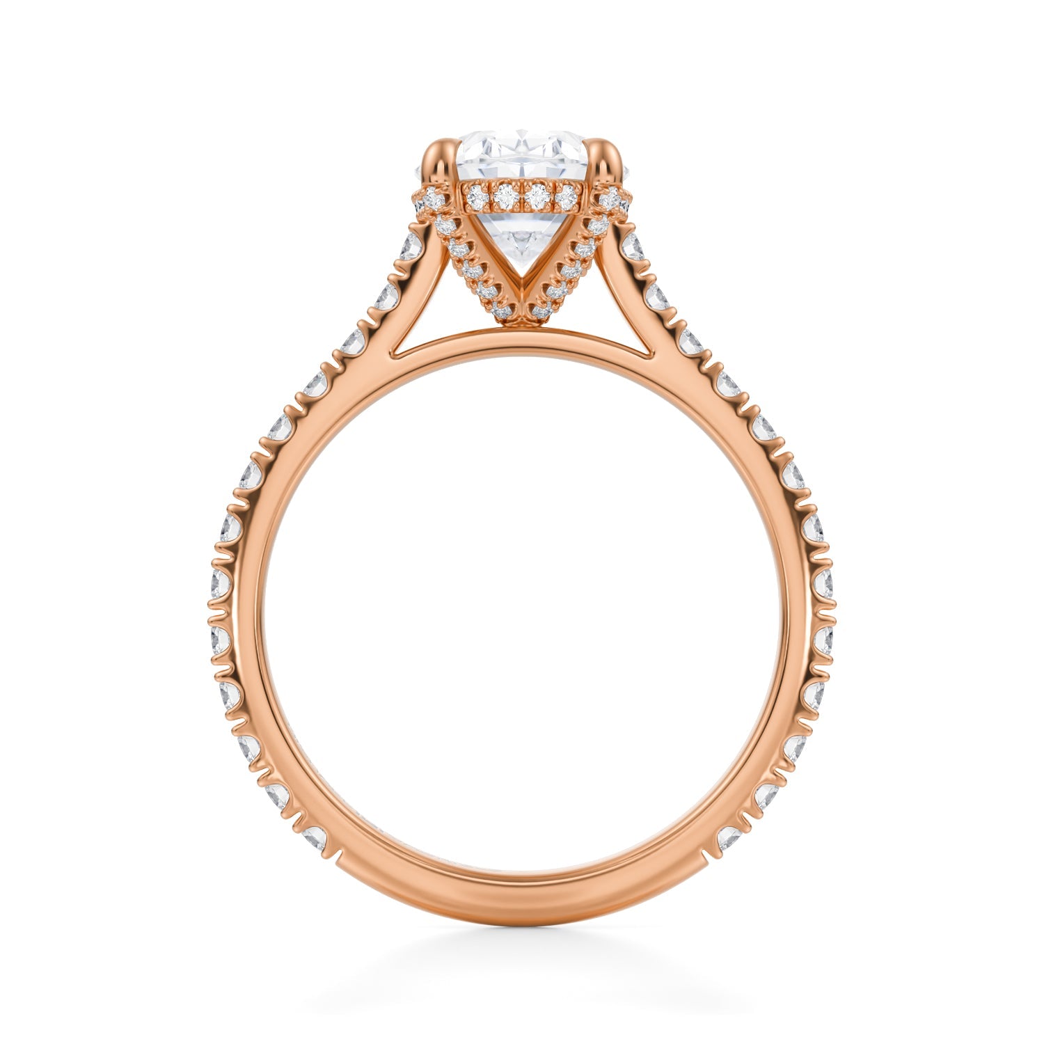 Oval Pave Cathedral Ring With Pave Basket (2.00 Carat D-VS1) - Michael Gabriels