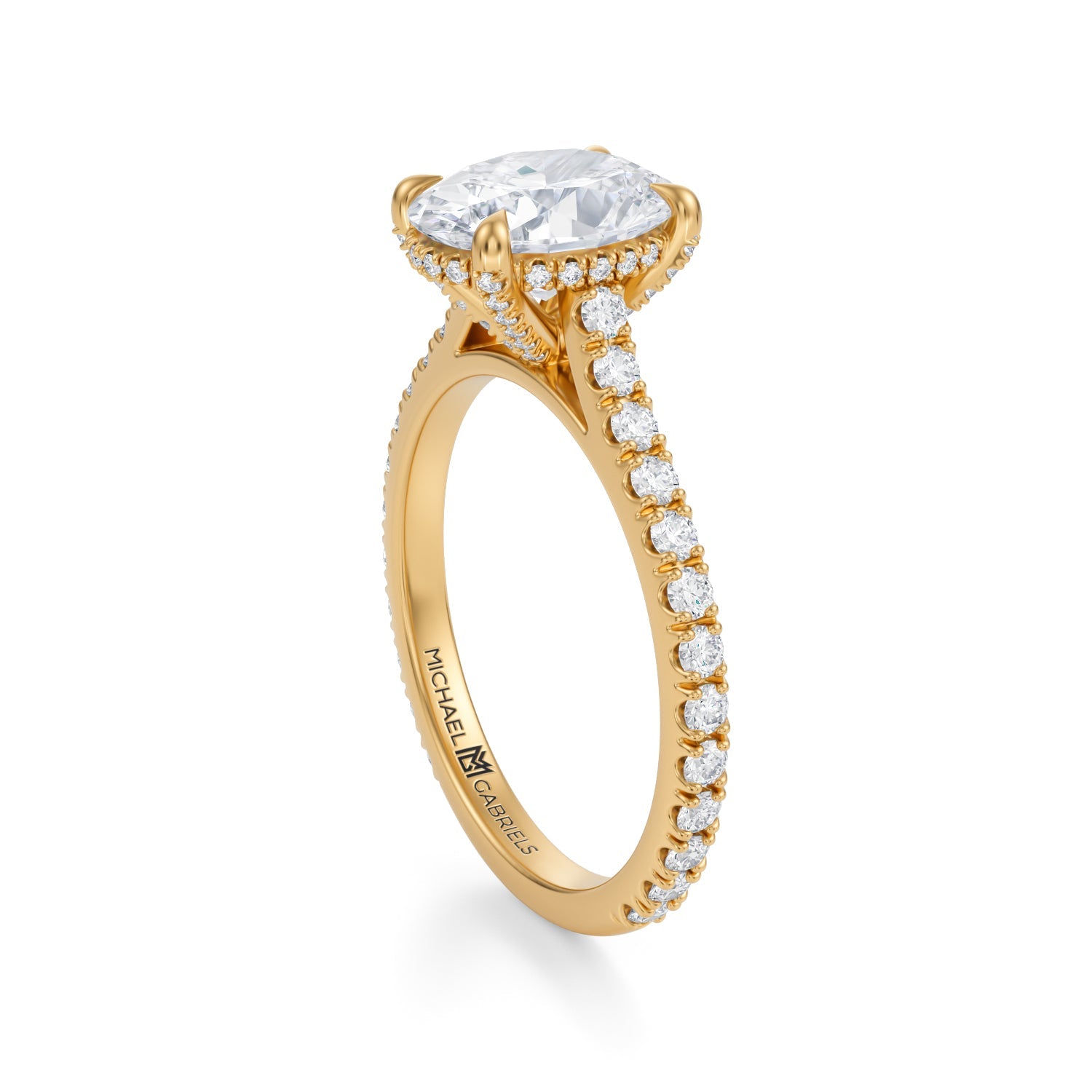 Oval Pave Cathedral Ring With Pave Basket (3.40 Carat D-VVS2) - Michael Gabriels