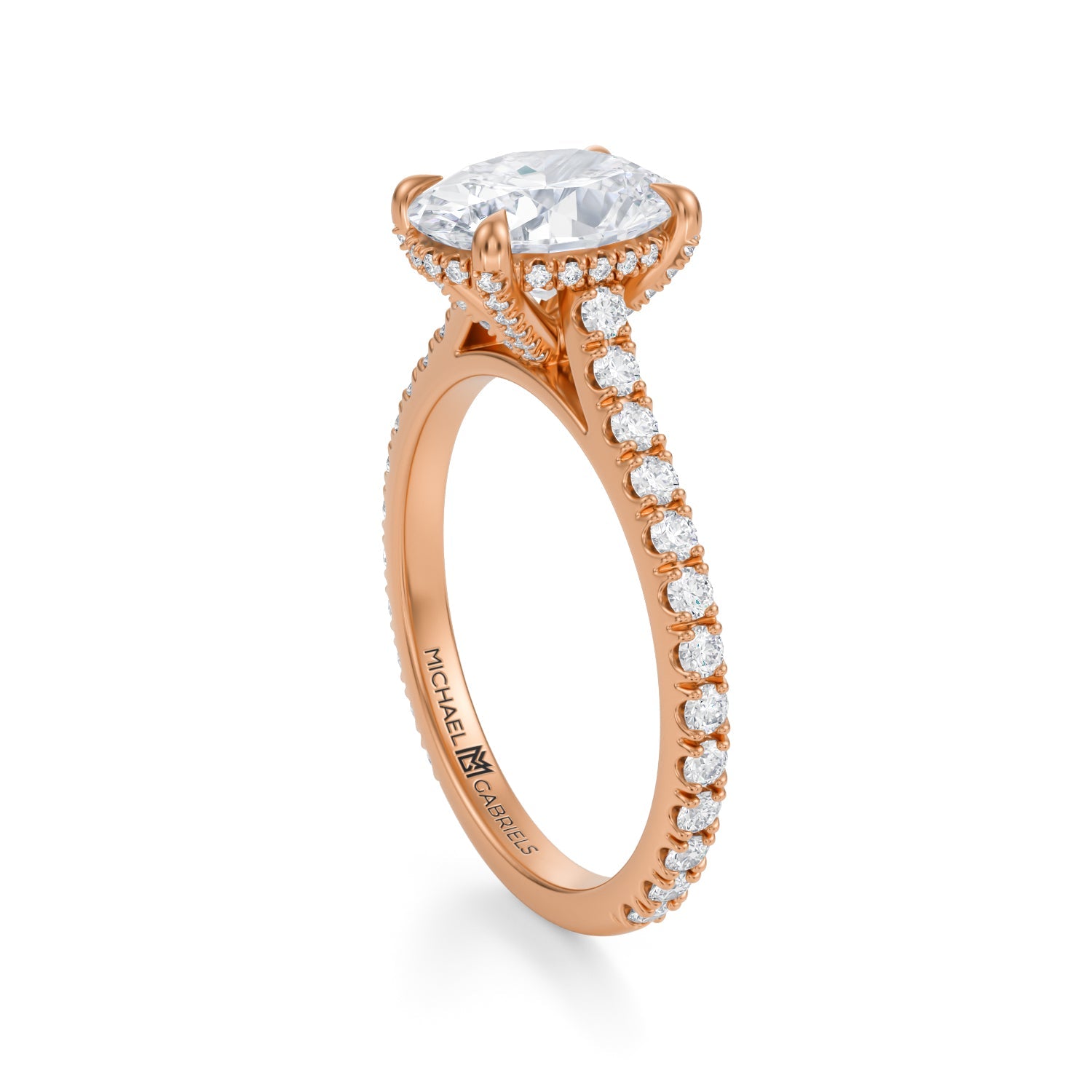 Oval Pave Cathedral Ring With Pave Basket (3.40 Carat D-VVS2) - Michael Gabriels