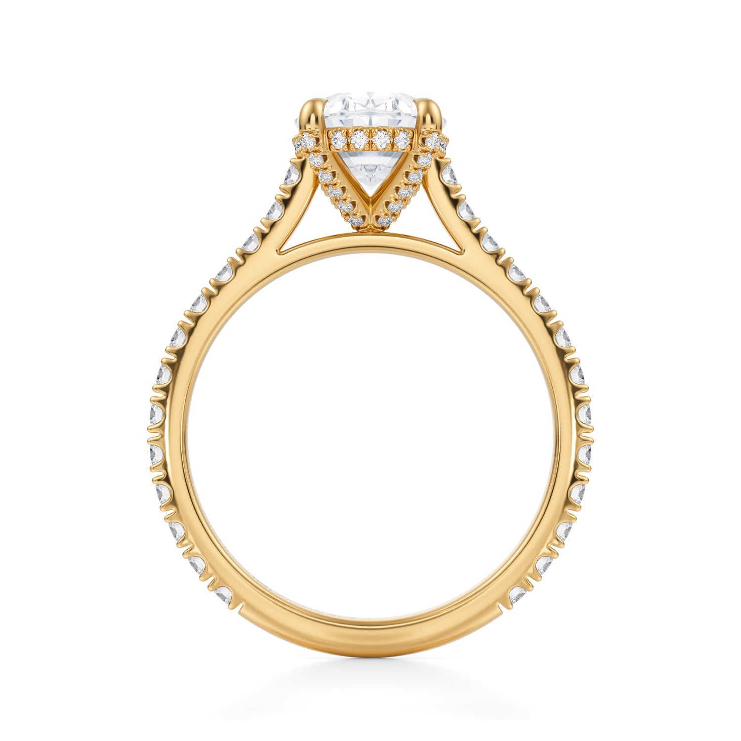 Oval Pave Cathedral Ring With Pave Basket (3.40 Carat D-VVS2) - Michael Gabriels