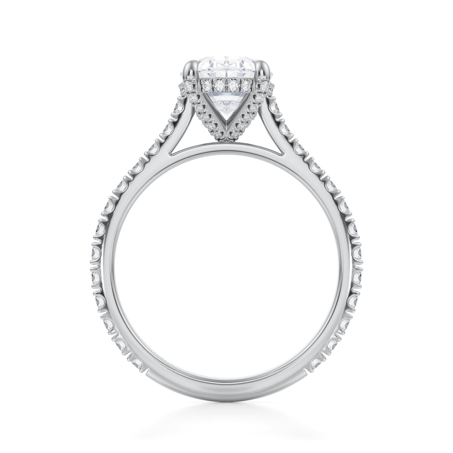 Oval Pave Cathedral Ring With Pave Basket (3.40 Carat D-VVS2) - Michael Gabriels