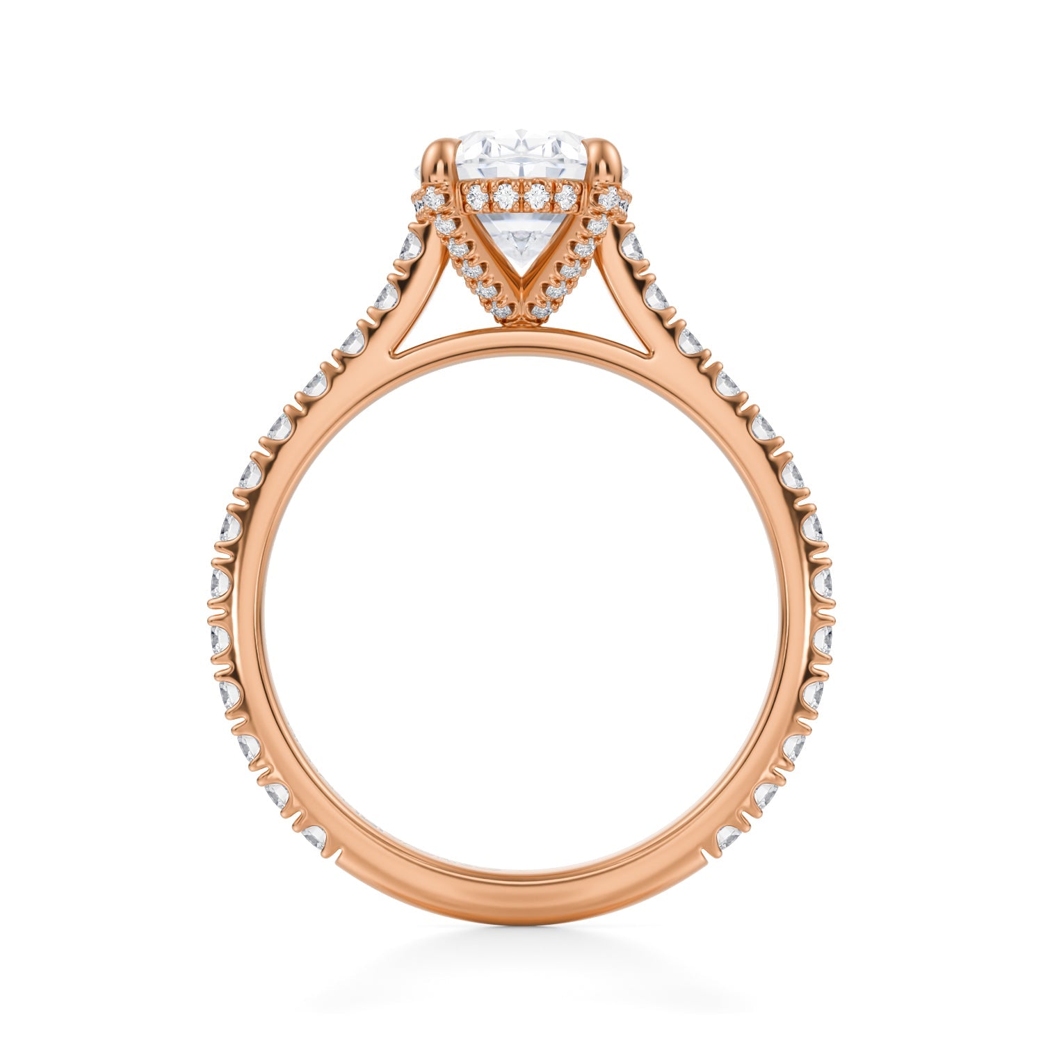 Oval Pave Cathedral Ring With Pave Basket (3.40 Carat D-VVS2) - Michael Gabriels