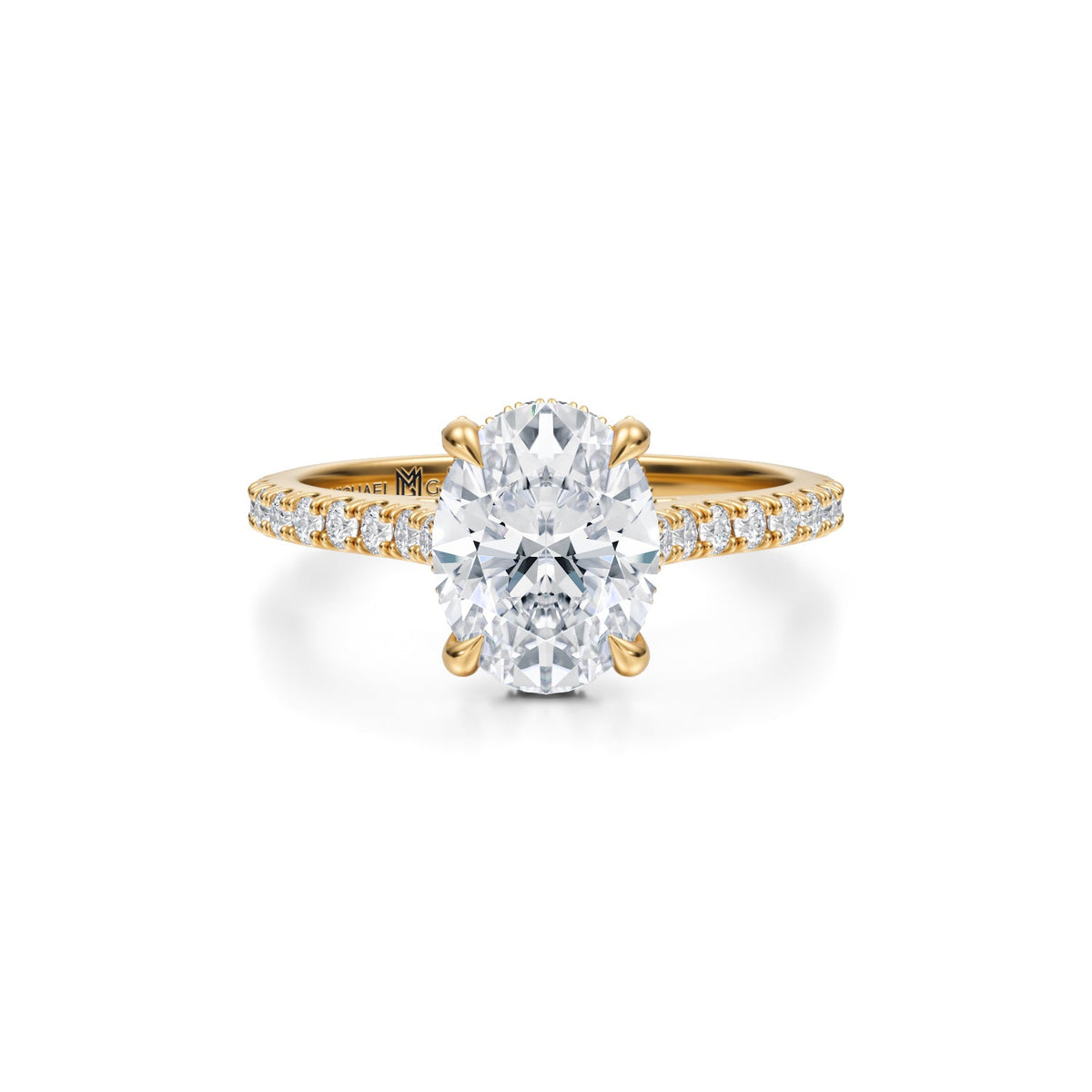 Oval Pave Cathedral Ring With Pave Basket (3.70 Carat F-VS1) - Michael Gabriels