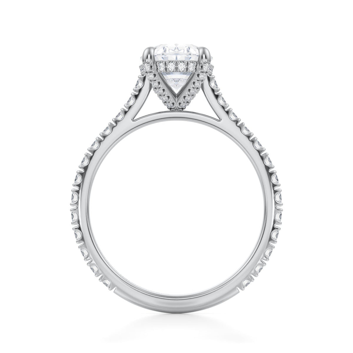 Oval Pave Cathedral Ring With Pave Basket (3.70 Carat F-VS1) - Michael Gabriels