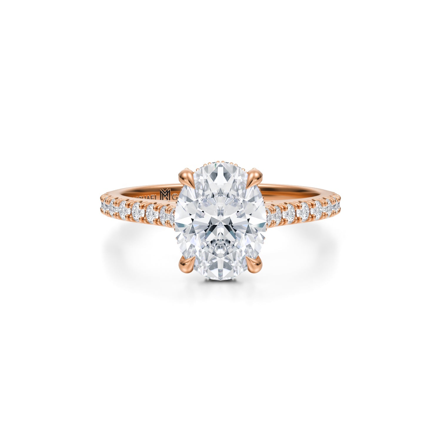 Oval Pave Cathedral Ring With Pave Basket (3.70 Carat F-VS1) - Michael Gabriels