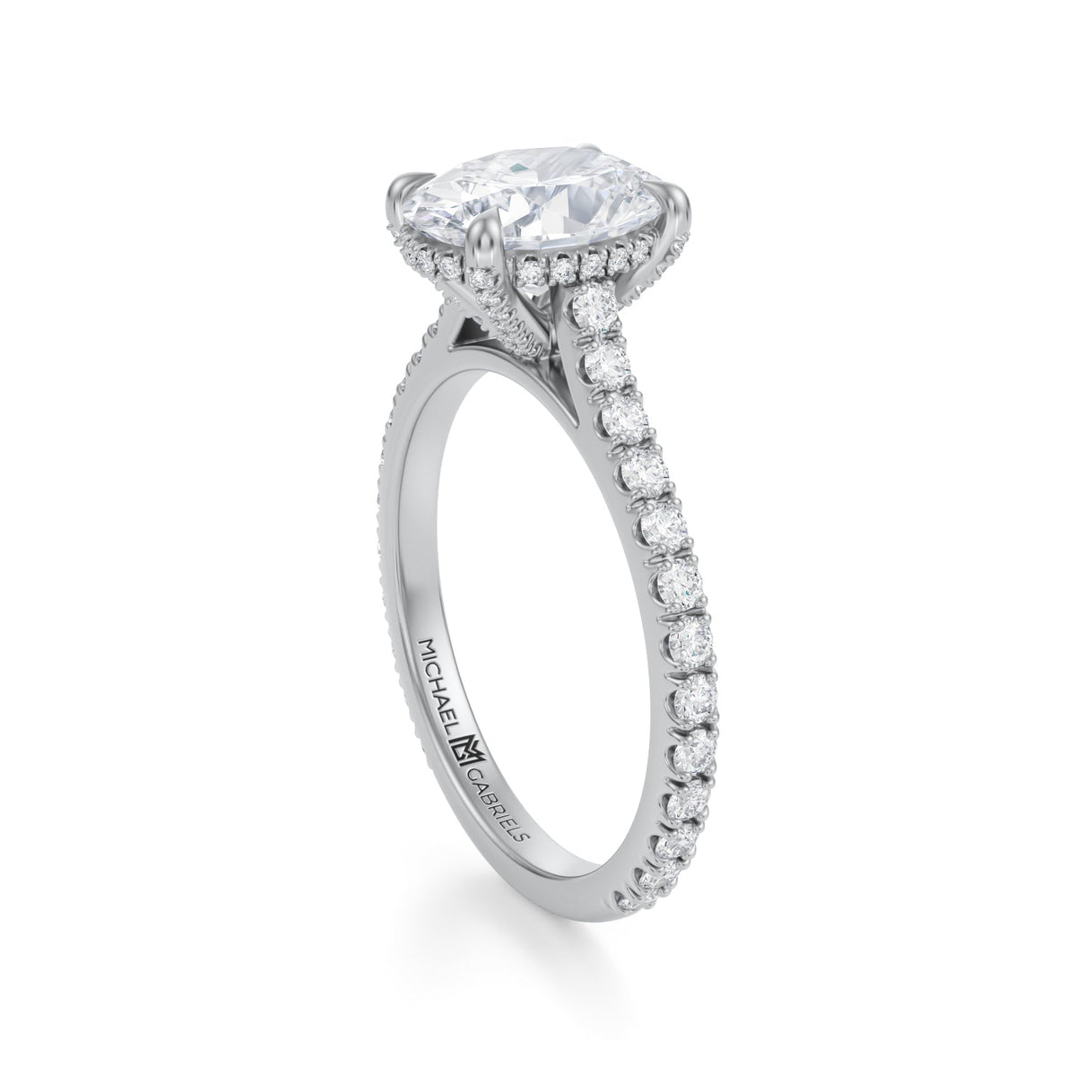 Oval Pave Cathedral Ring With Pave Basket (3.70 Carat F-VS1) - Michael Gabriels