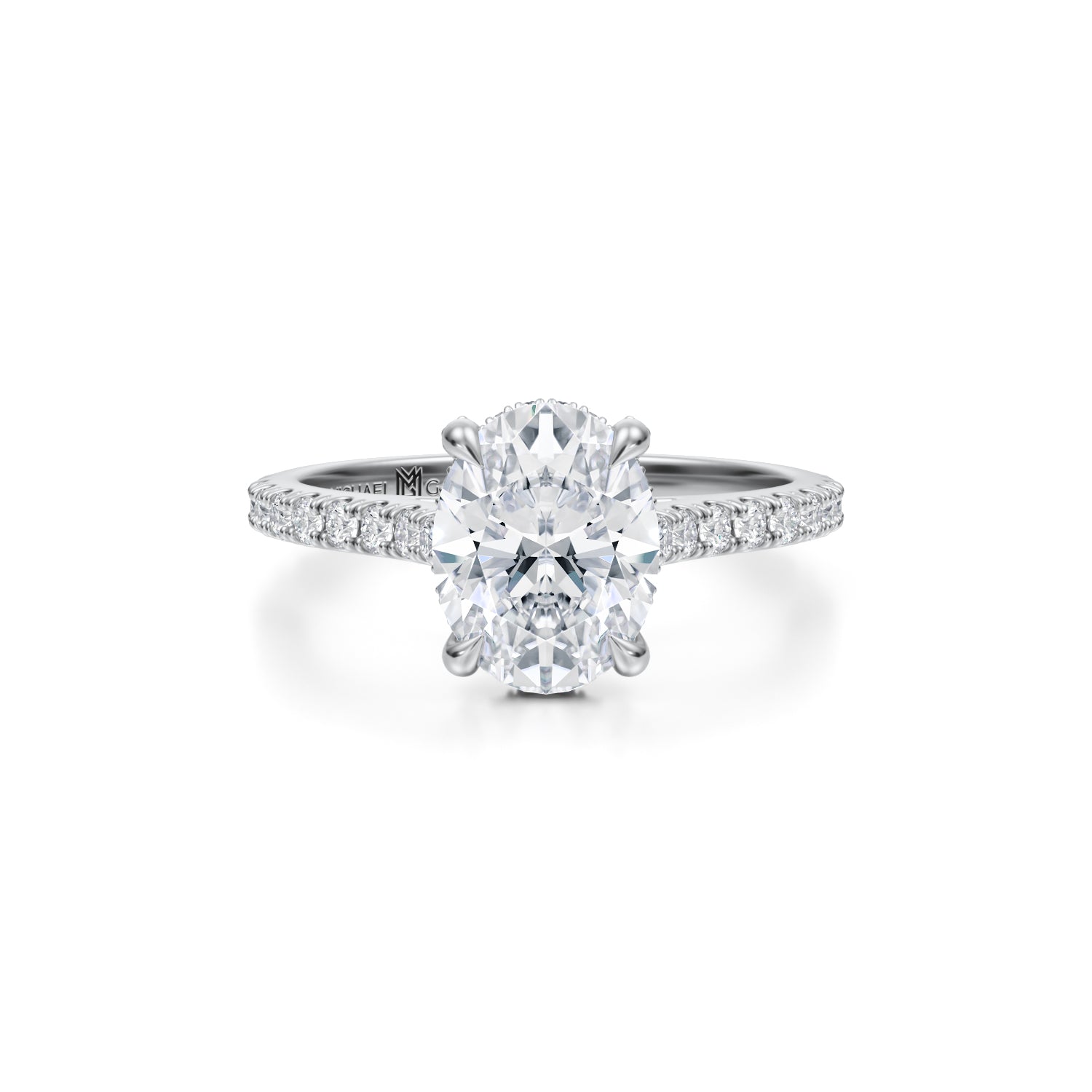 Oval Pave Cathedral Ring With Pave Basket (3.70 Carat F-VS1) - Michael Gabriels