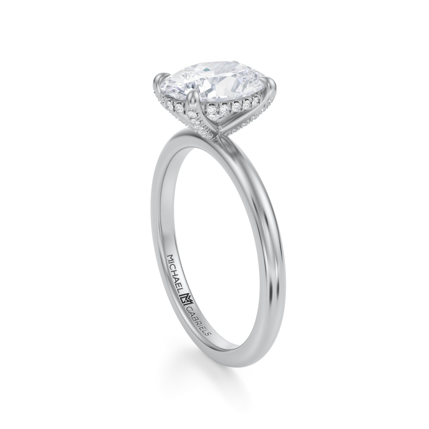 Oval Solitaire Ring With Pave Basket (3.00 Carat E-VS1) - Michael Gabriels