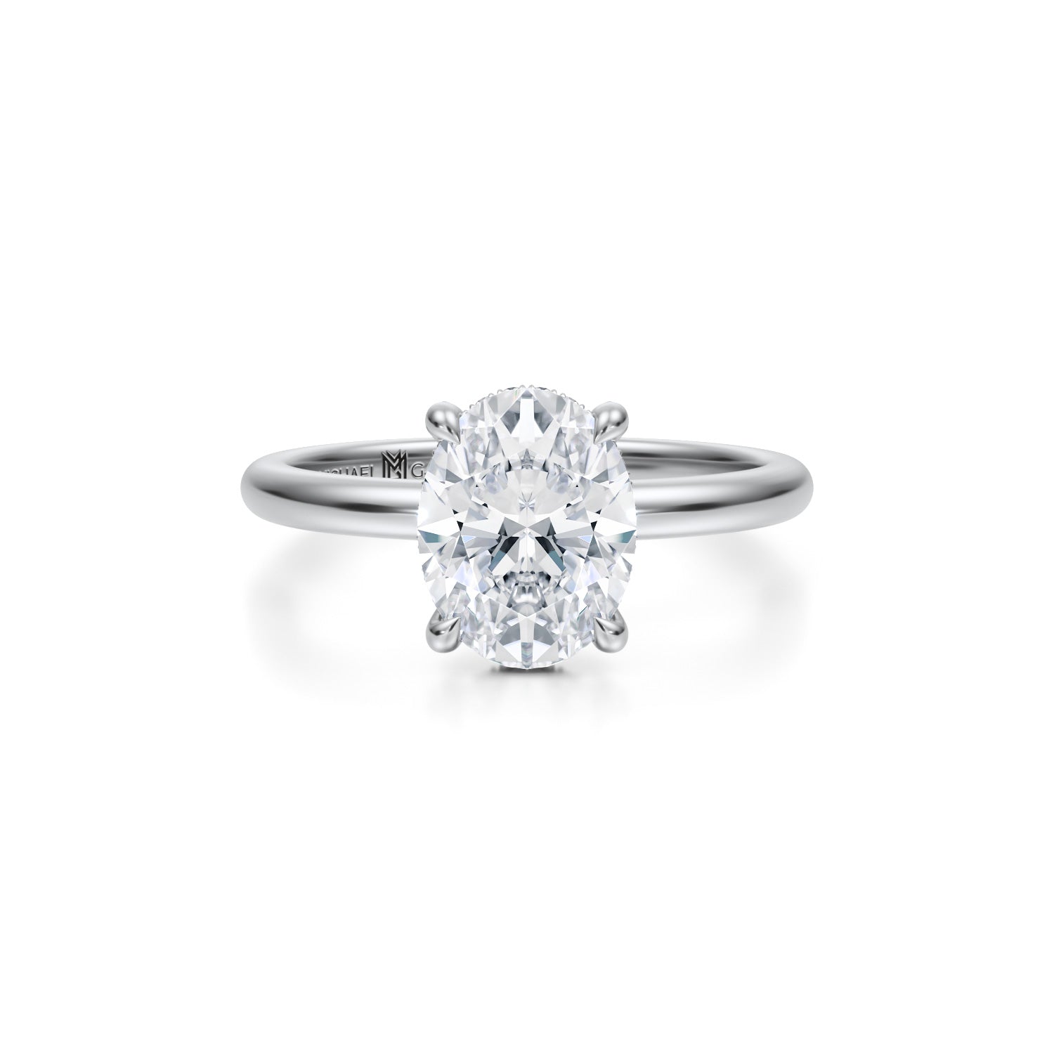 Oval Solitaire Ring With Pave Basket (3.00 Carat E-VVS2) - Michael Gabriels