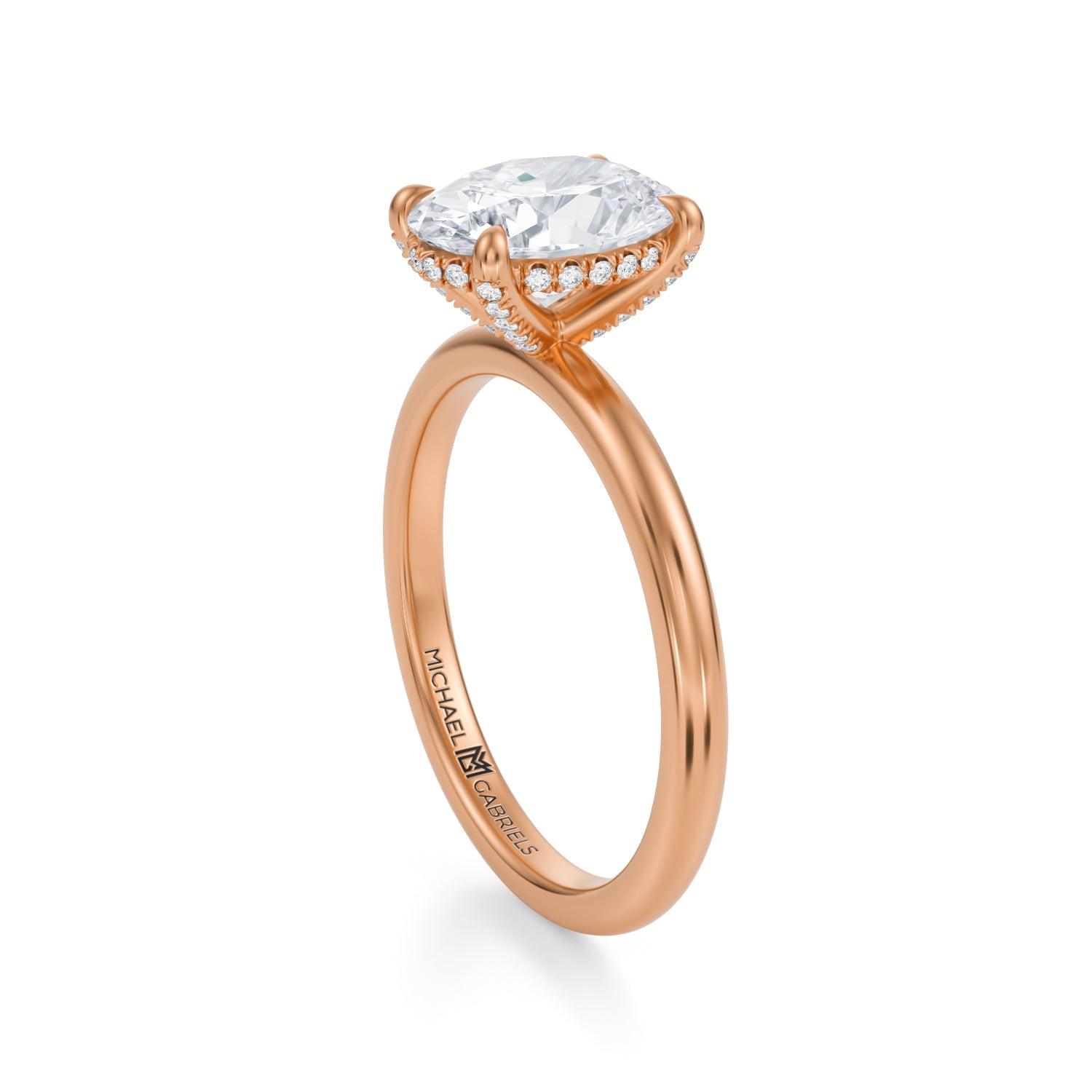Oval Solitaire Ring With Pave Basket (3.00 Carat F-VS1) - Michael Gabriels