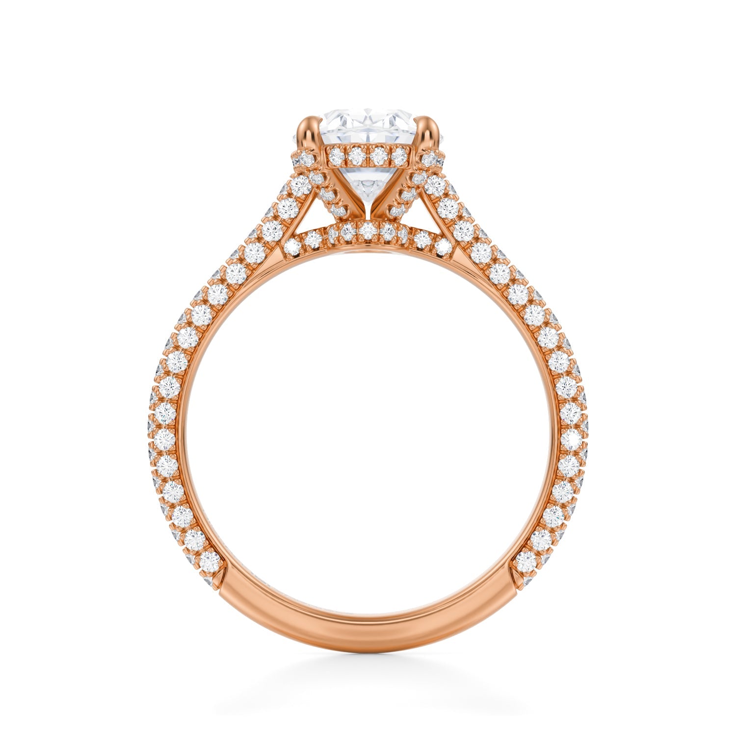 Oval Trio Pave Cathedral Ring With Low Pave Basket (1.70 Carat G-VS1) - Michael Gabriels