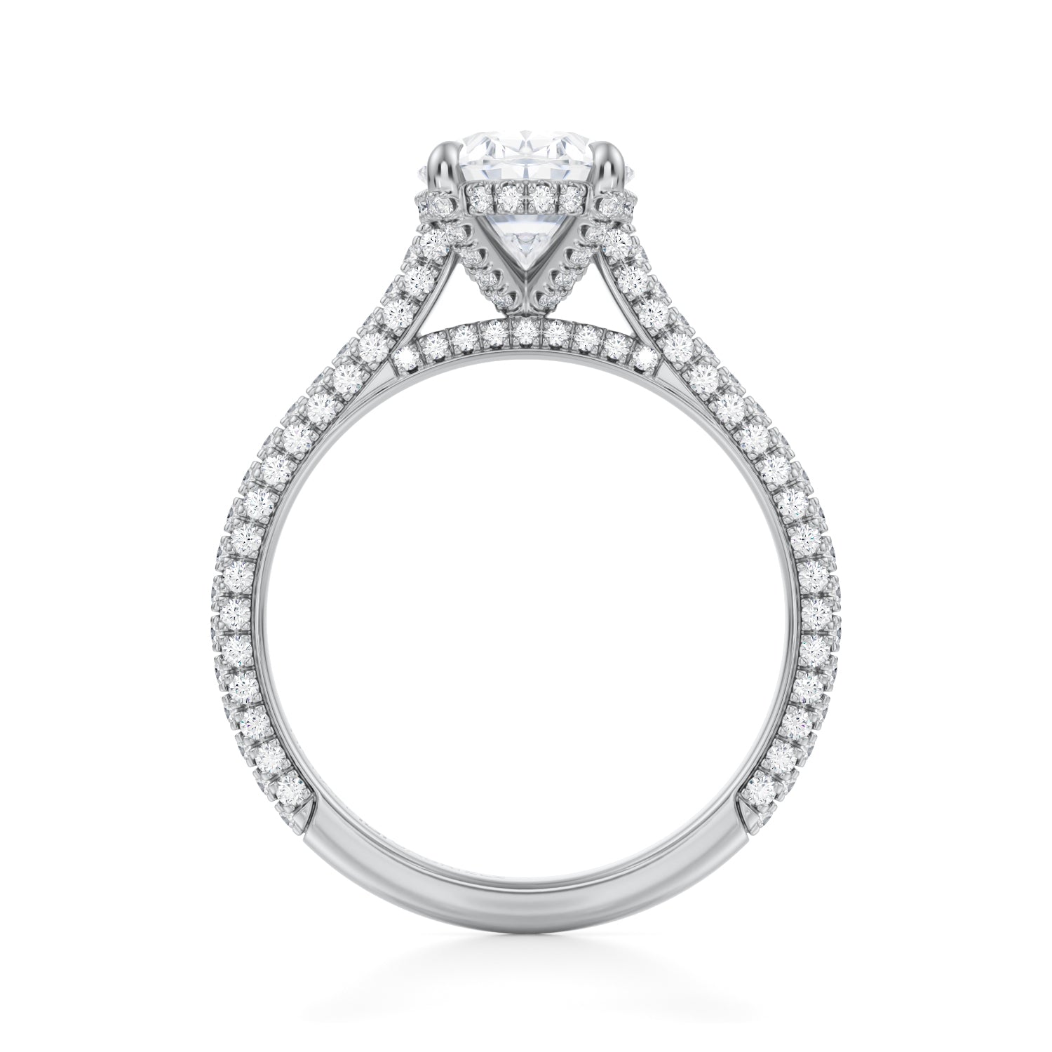 Oval Trio Pave Cathedral Ring With Pave Basket (2.20 Carat D-VS1) - Michael Gabriels