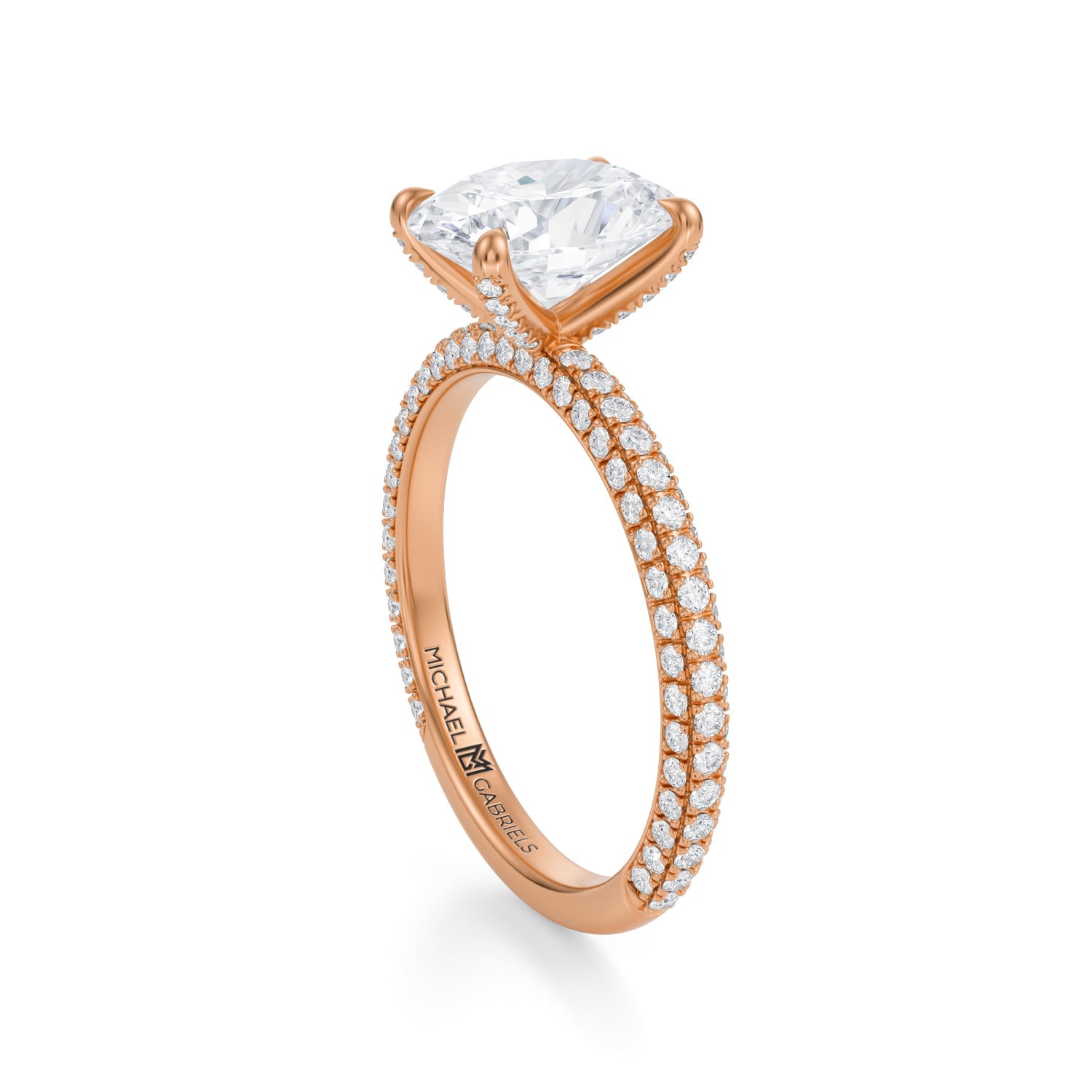 Oval Trio Pave Ring With Pave Prongs (2.70 Carat D-VVS2) - Michael Gabriels