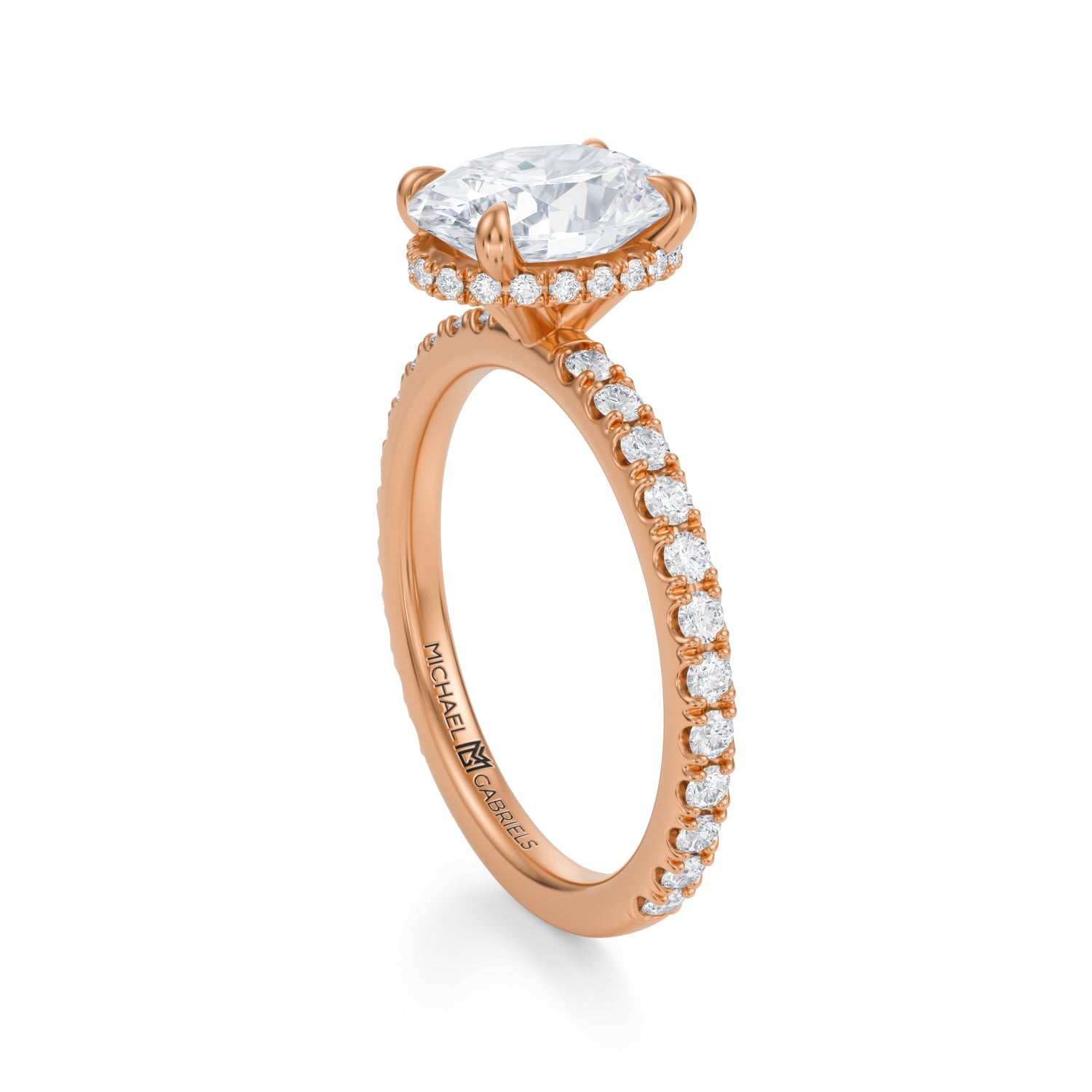 Oval Wrap Halo With Pave Ring (3.50 Carat F-VS1) - Michael Gabriels