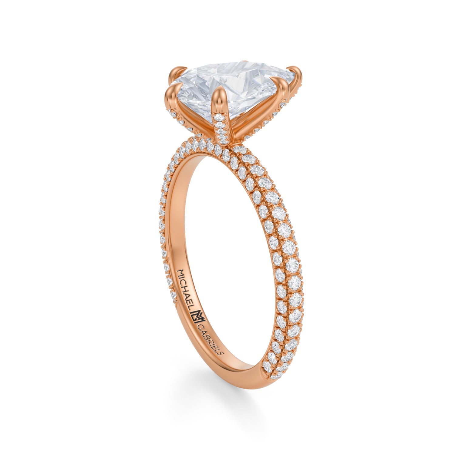 Pear Double Edge Halo With Cathedral Trio Pave Ring (2.40 Carat G-VS1) - Michael Gabriels
