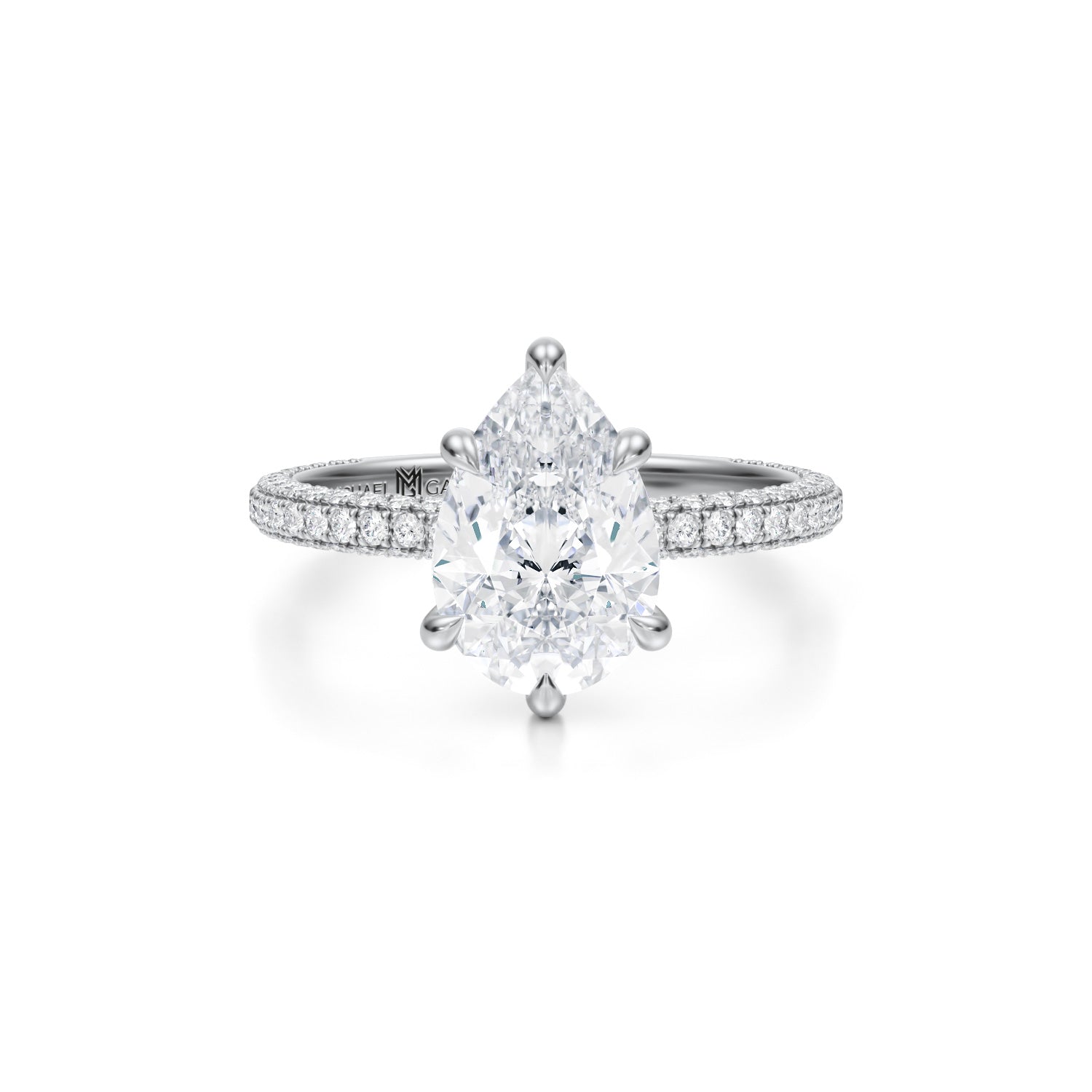 Pear Halo With Cathedral Solitaire Ring (2.70 Carat F-VS1) - Michael Gabriels