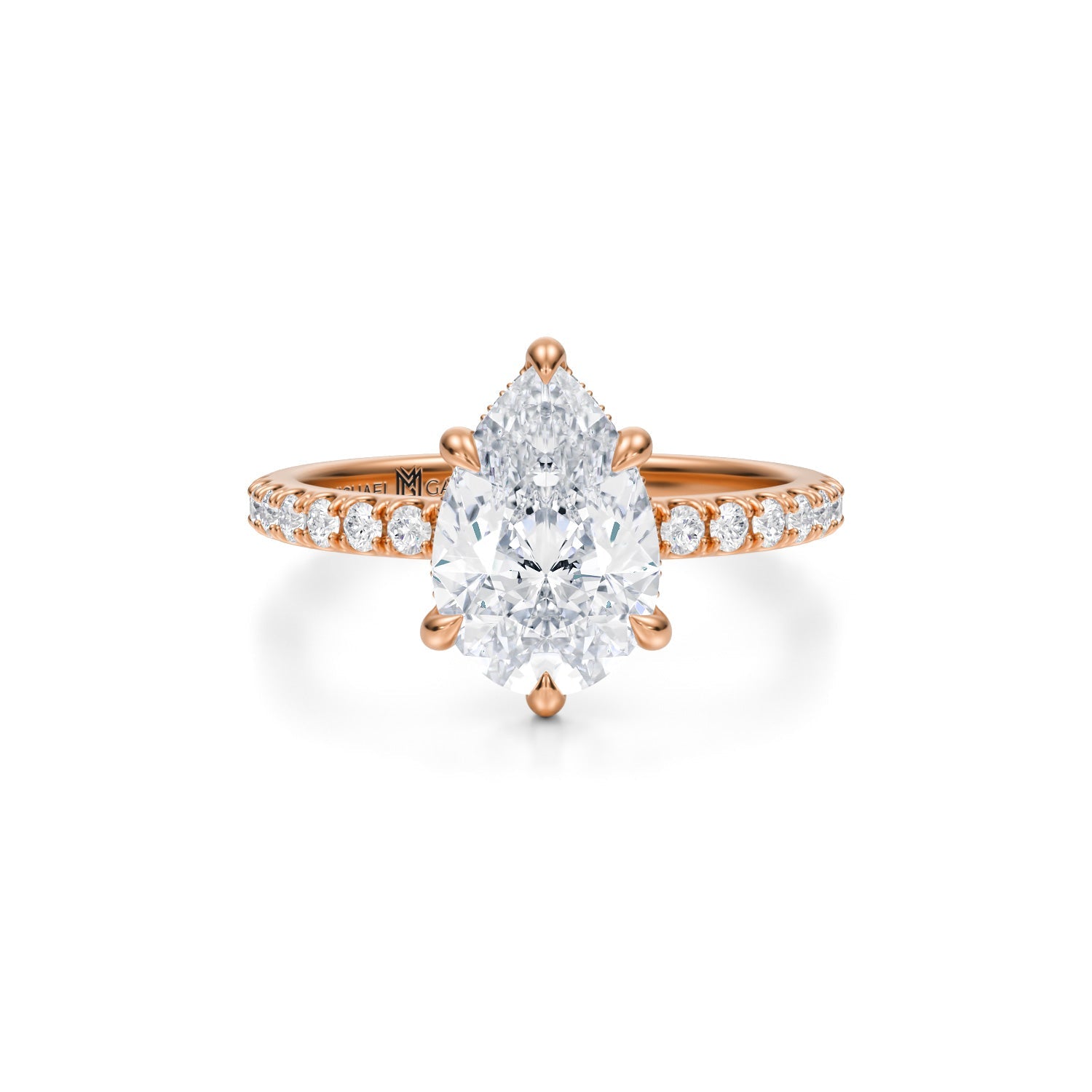 Pear Invisible Halo With Pave Ring (1.70 Carat F-VS1) - Michael Gabriels
