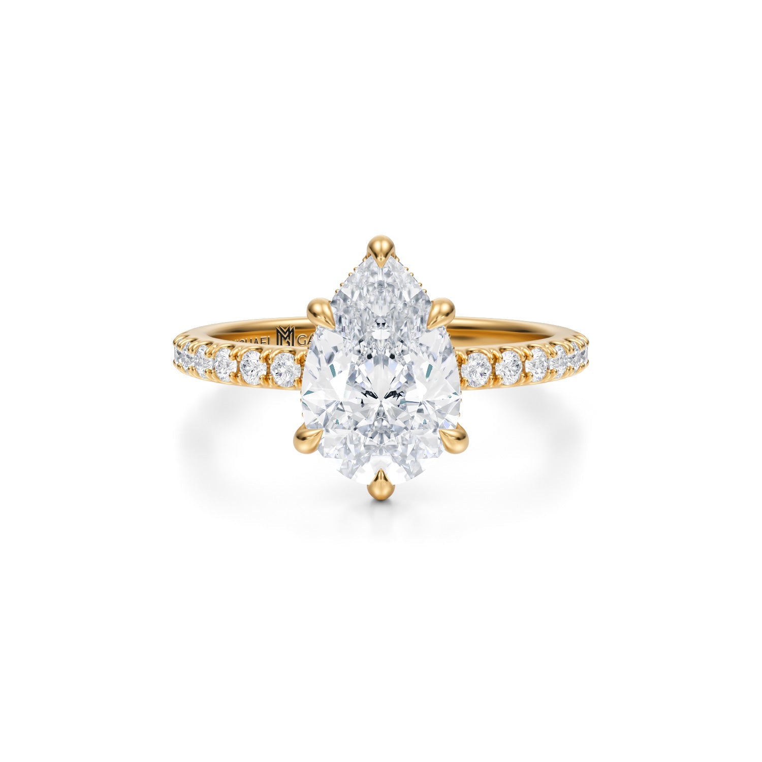 Pear Invisible Halo With Pave Ring (3.00 Carat E-VVS2) - Michael Gabriels