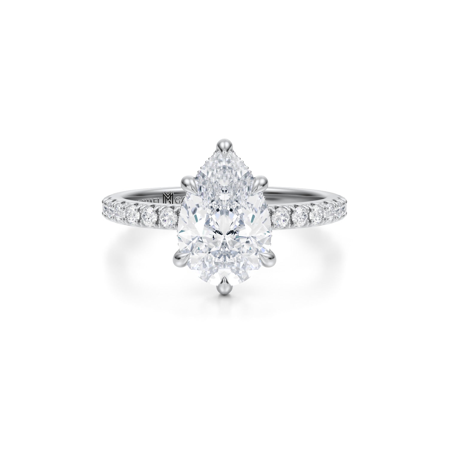 Pear Invisible Halo With Pave Ring (3.00 Carat F-VS1) - Michael Gabriels
