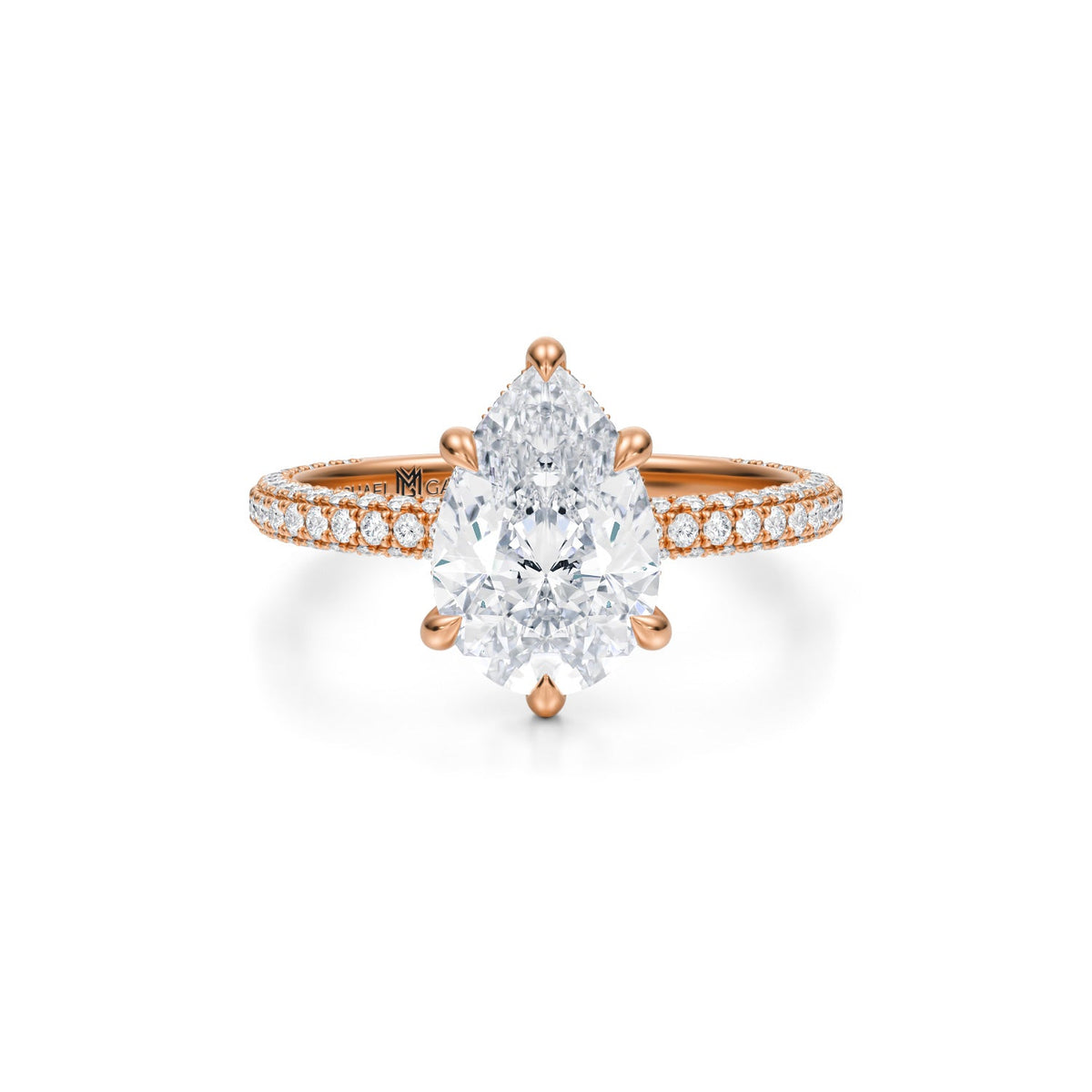 Pear Invisible Halo With Trio Pave Ring (3.00 Carat F-VS1) - Michael Gabriels