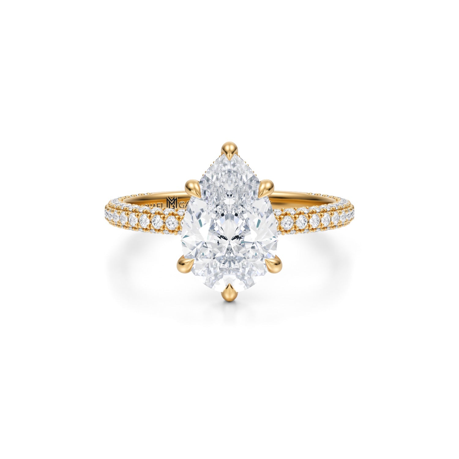 Pear Invisible Halo With Trio Pave Ring (3.70 Carat F-VS1) - Michael Gabriels