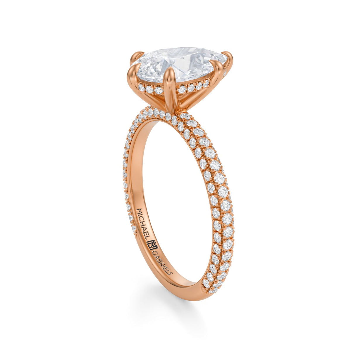 Pear Invisible Halo With Trio Pave Ring (3.70 Carat F-VS1) - Michael Gabriels