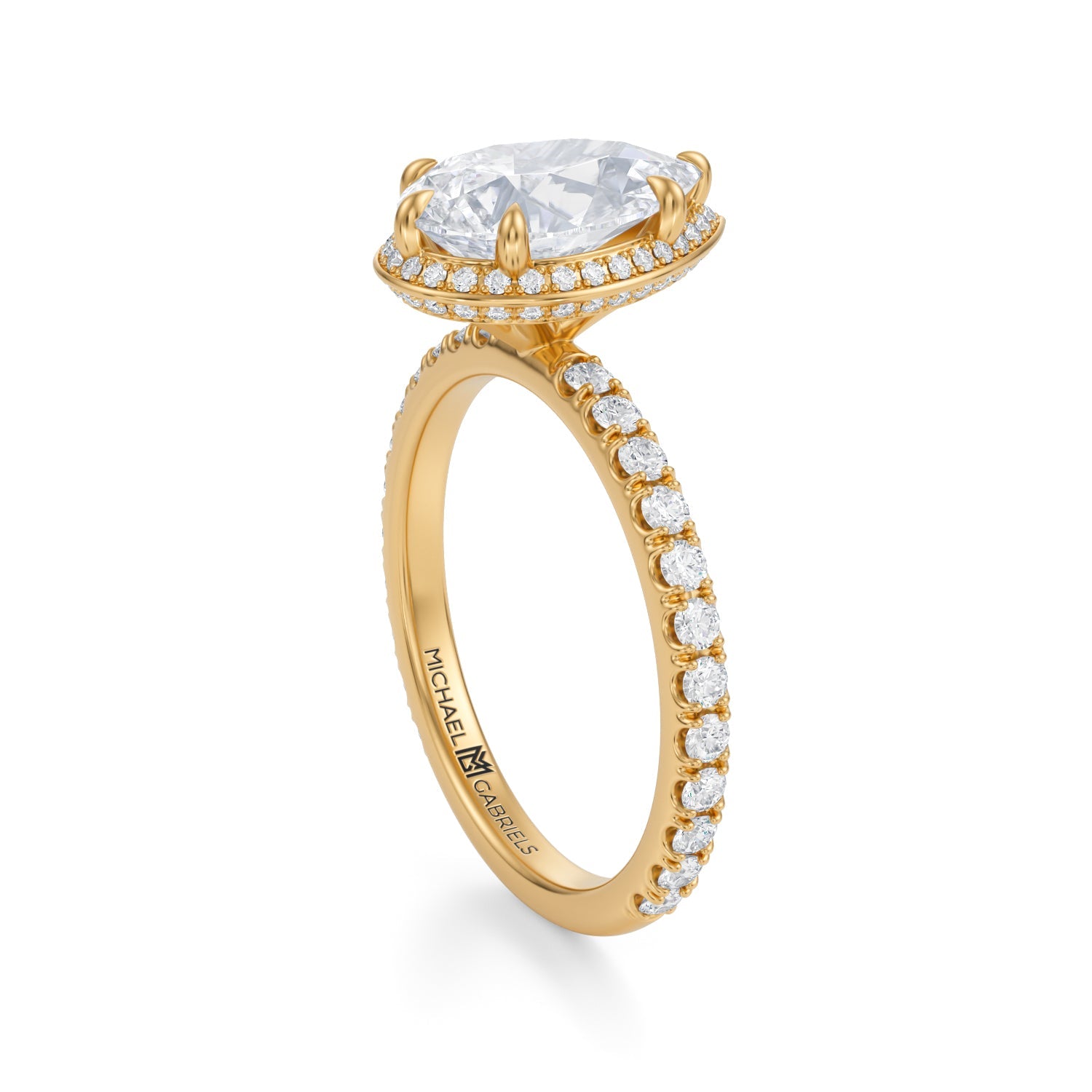 Pear Knife Edge Halo With Pave Ring (2.50 Carat F-VVS2) - Michael Gabriels