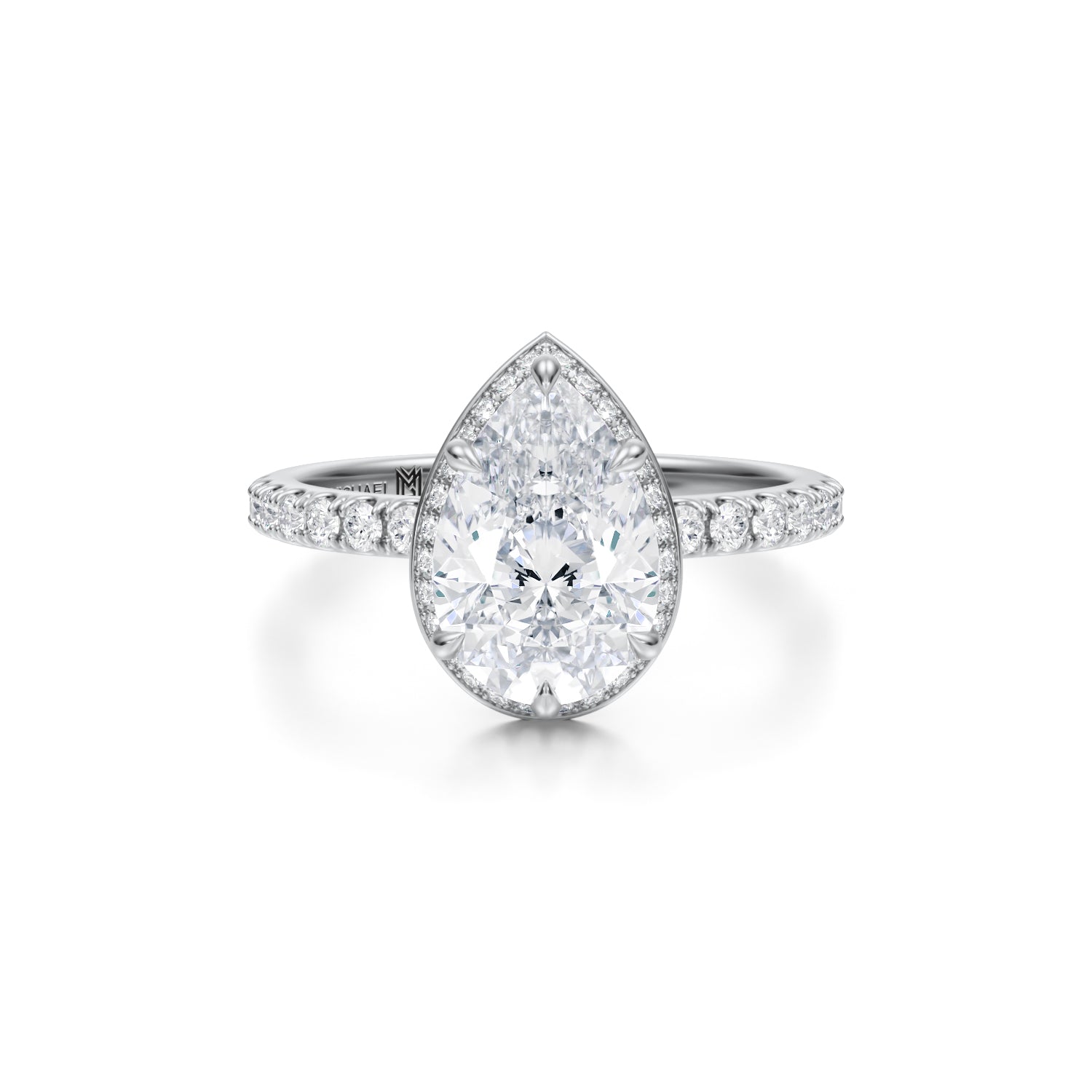 Pear Knife Edge Halo With Pave Ring (2.50 Carat G-VS1) - Michael Gabriels
