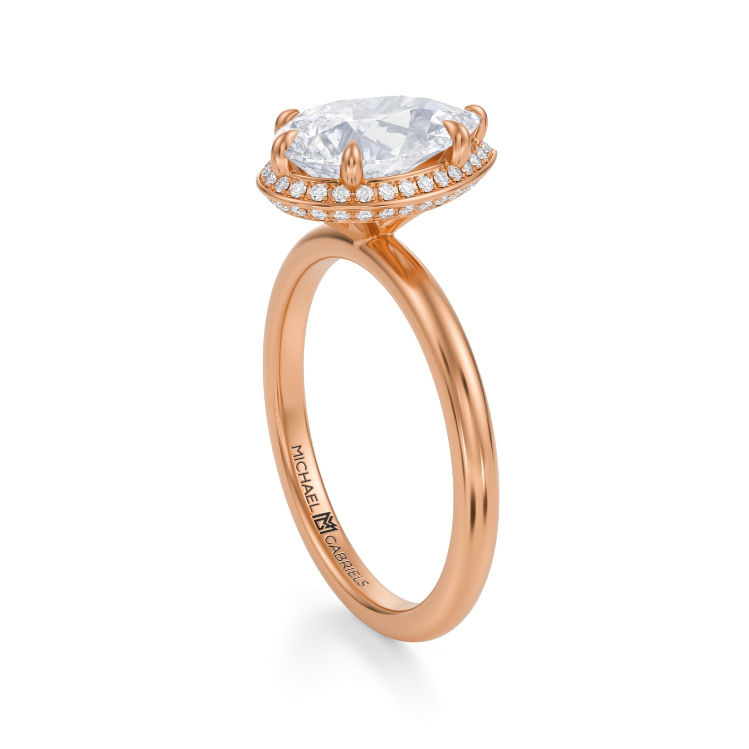 Pear Knife Edge Halo With Solitaire Ring (1.40 Carat E-VS1) - Michael Gabriels