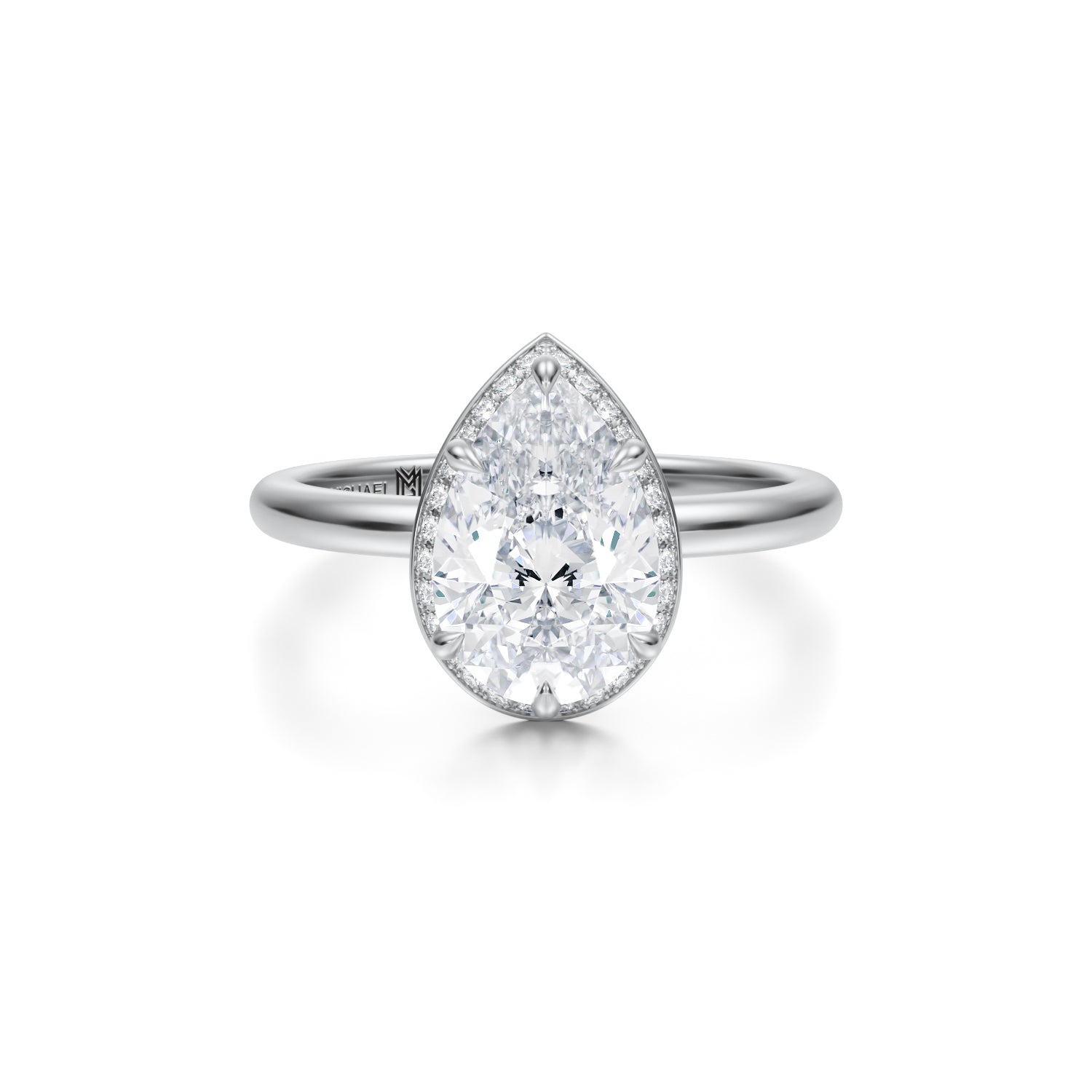 Pear Knife Edge Halo With Solitaire Ring (2.40 Carat E-VS1) - Michael Gabriels