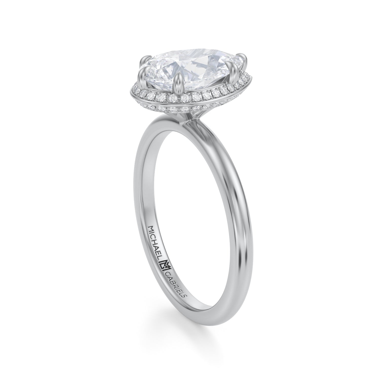 Pear Knife Edge Halo With Solitaire Ring (3.20 Carat E-VS1) - Michael Gabriels