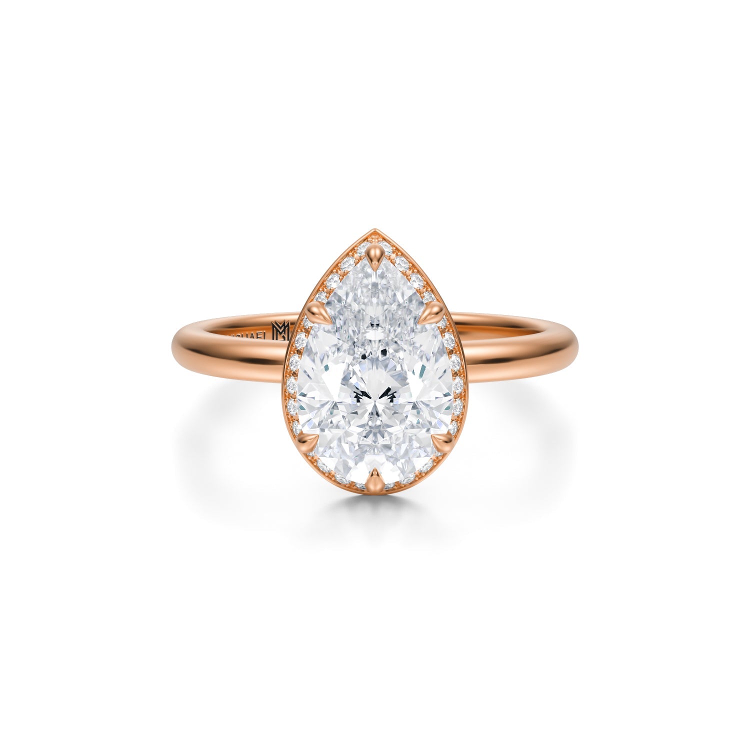 Pear Knife Edge Halo With Solitaire Ring (3.70 Carat E-VS1) - Michael Gabriels