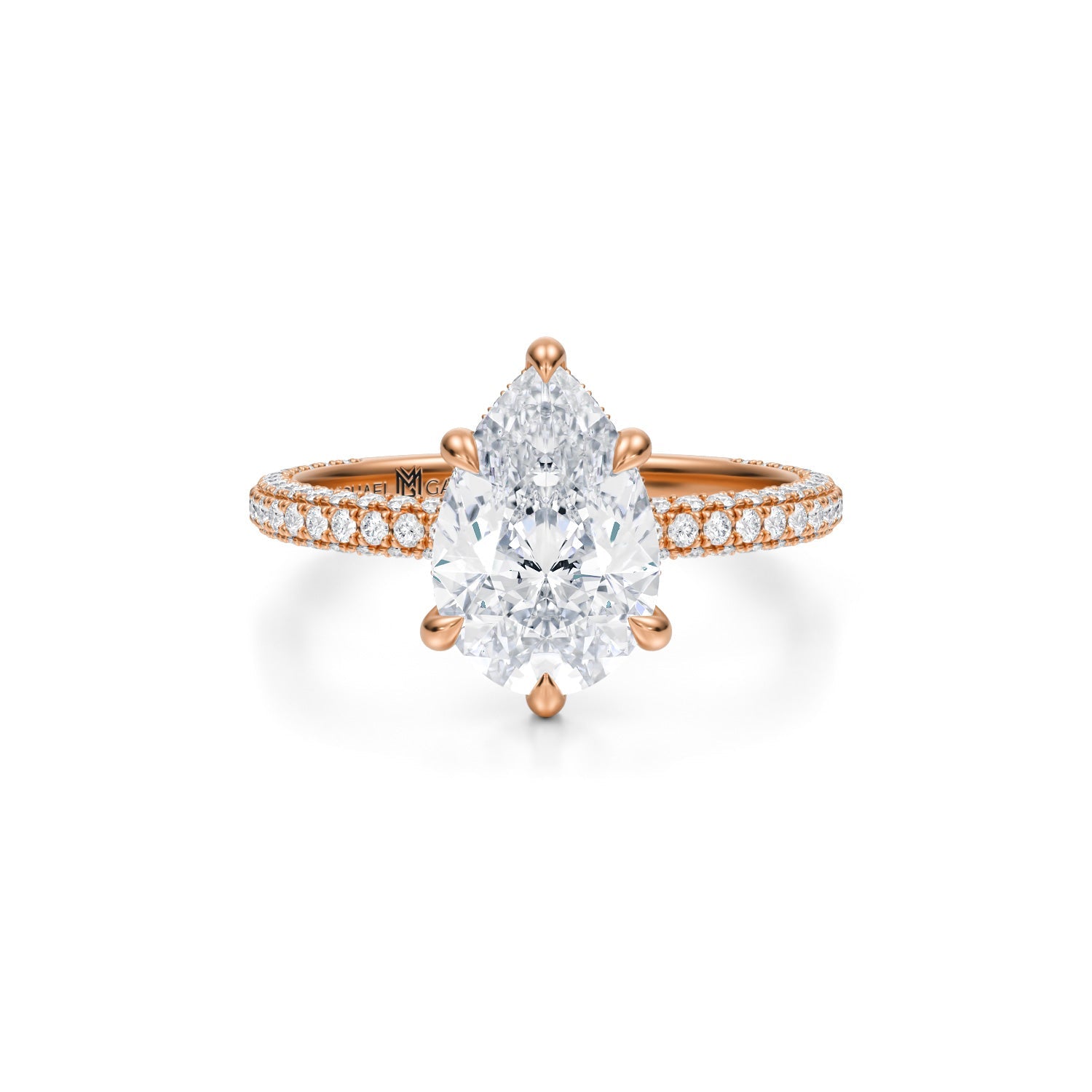 Pear Pave Basket With Trio Pave Ring (2.50 Carat G-VVS2) - Michael Gabriels