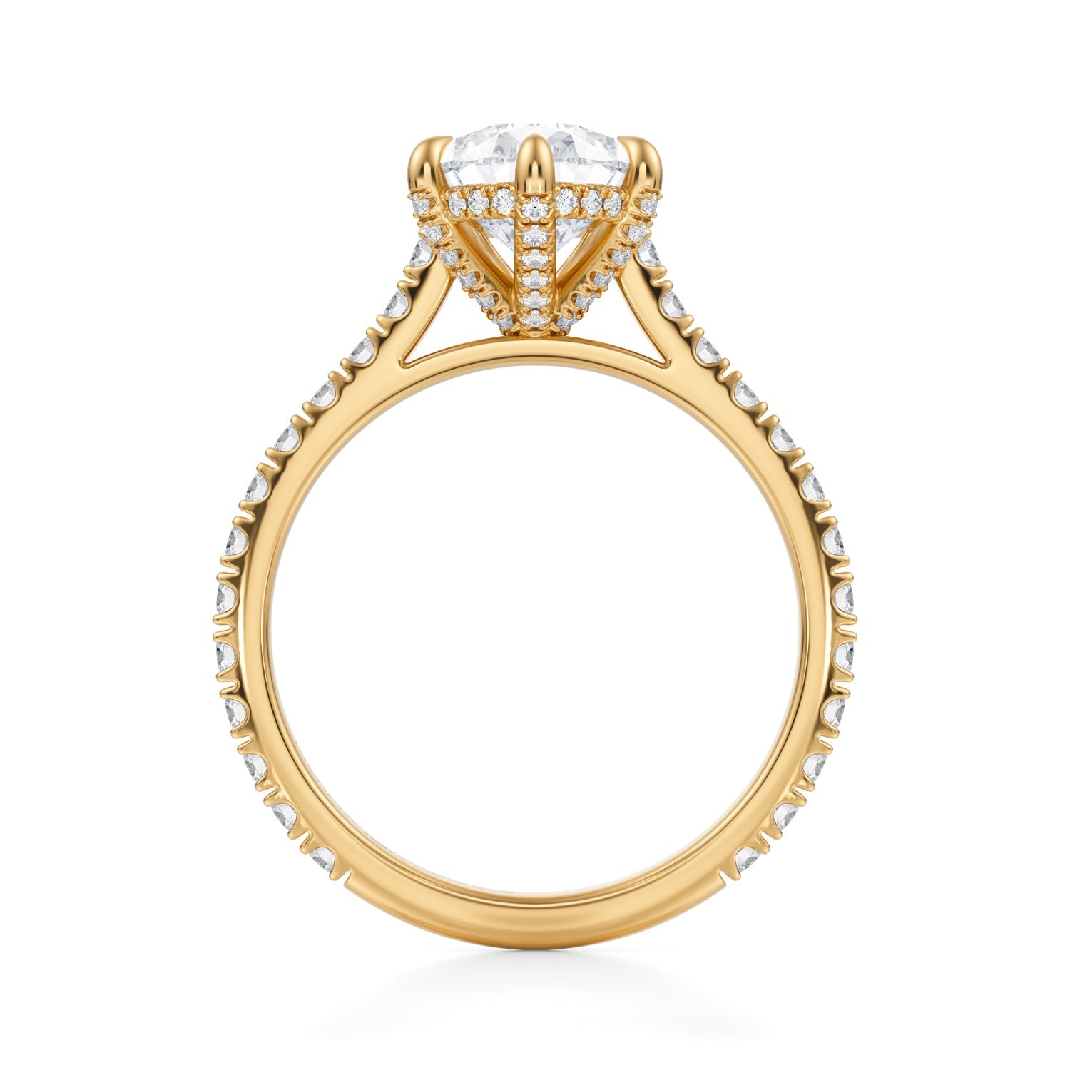 Pear Pave Cathedral Ring With Pave Basket (3.70 Carat F-VS1) - Michael Gabriels