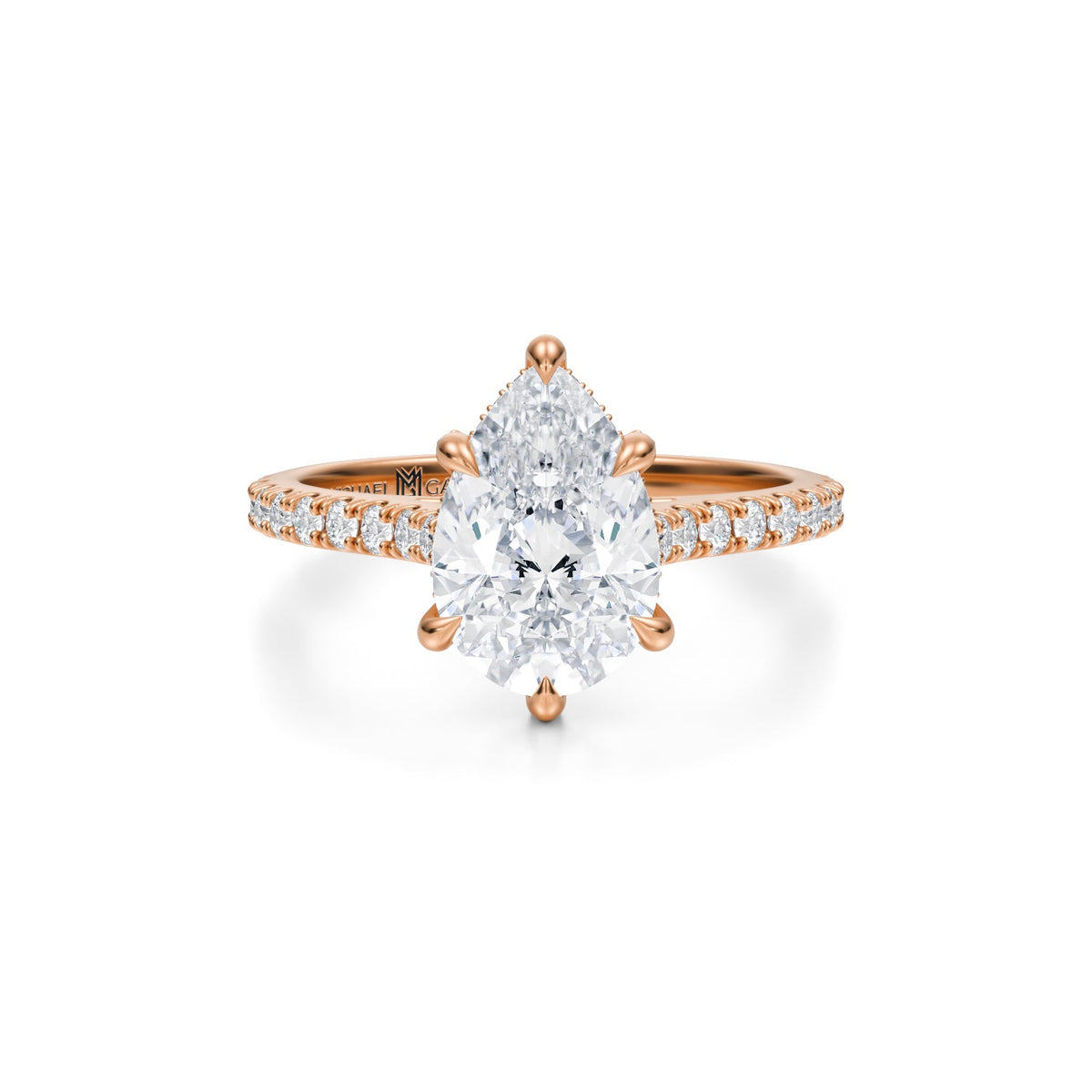 Pear Pave Cathedral Ring With Pave Basket (3.70 Carat F-VS1) - Michael Gabriels