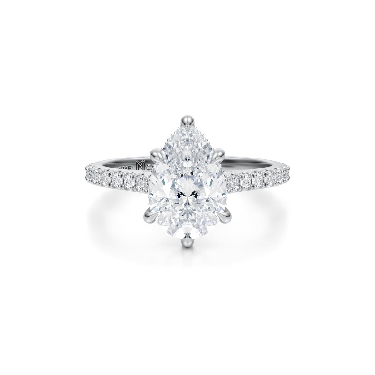 Pear Pave Cathedral Ring With Pave Basket (3.70 Carat F-VS1) - Michael Gabriels