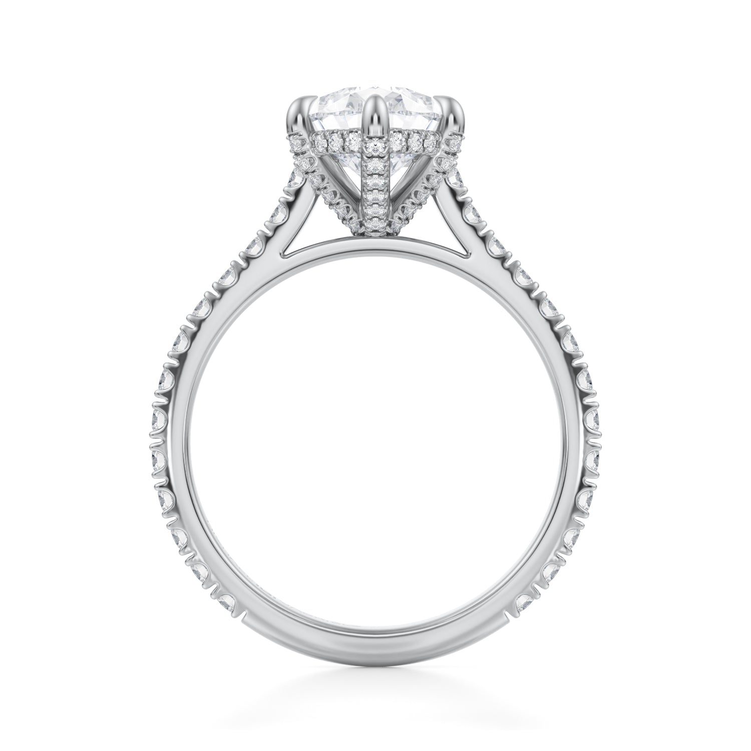 Pear Pave Cathedral Ring With Pave Basket (3.70 Carat F-VS1) - Michael Gabriels