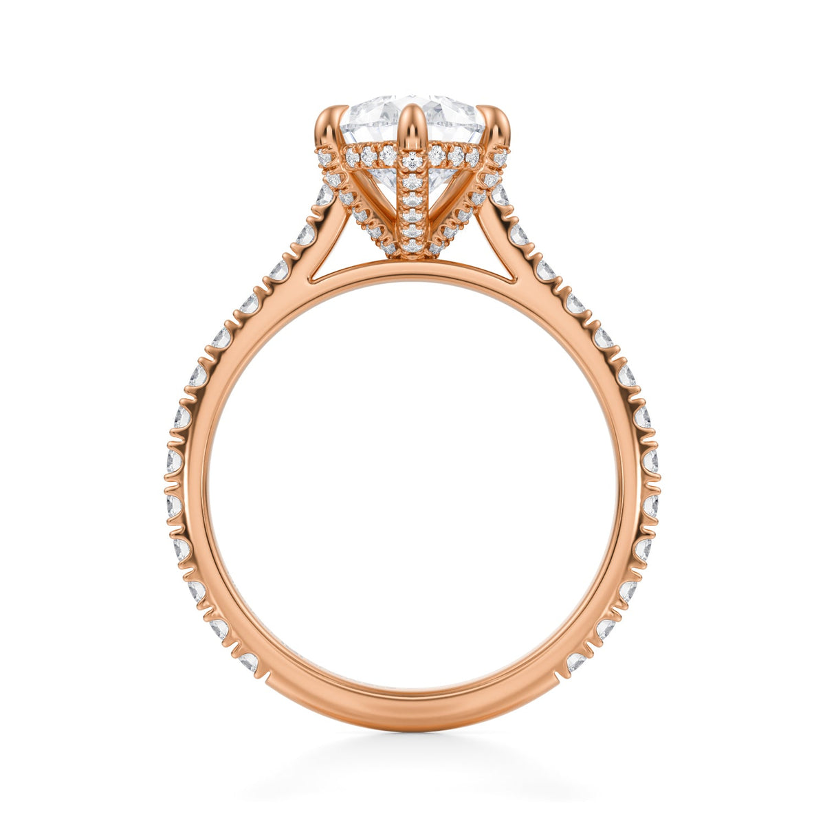 Pear Pave Cathedral Ring With Pave Basket (3.70 Carat F-VS1) - Michael Gabriels