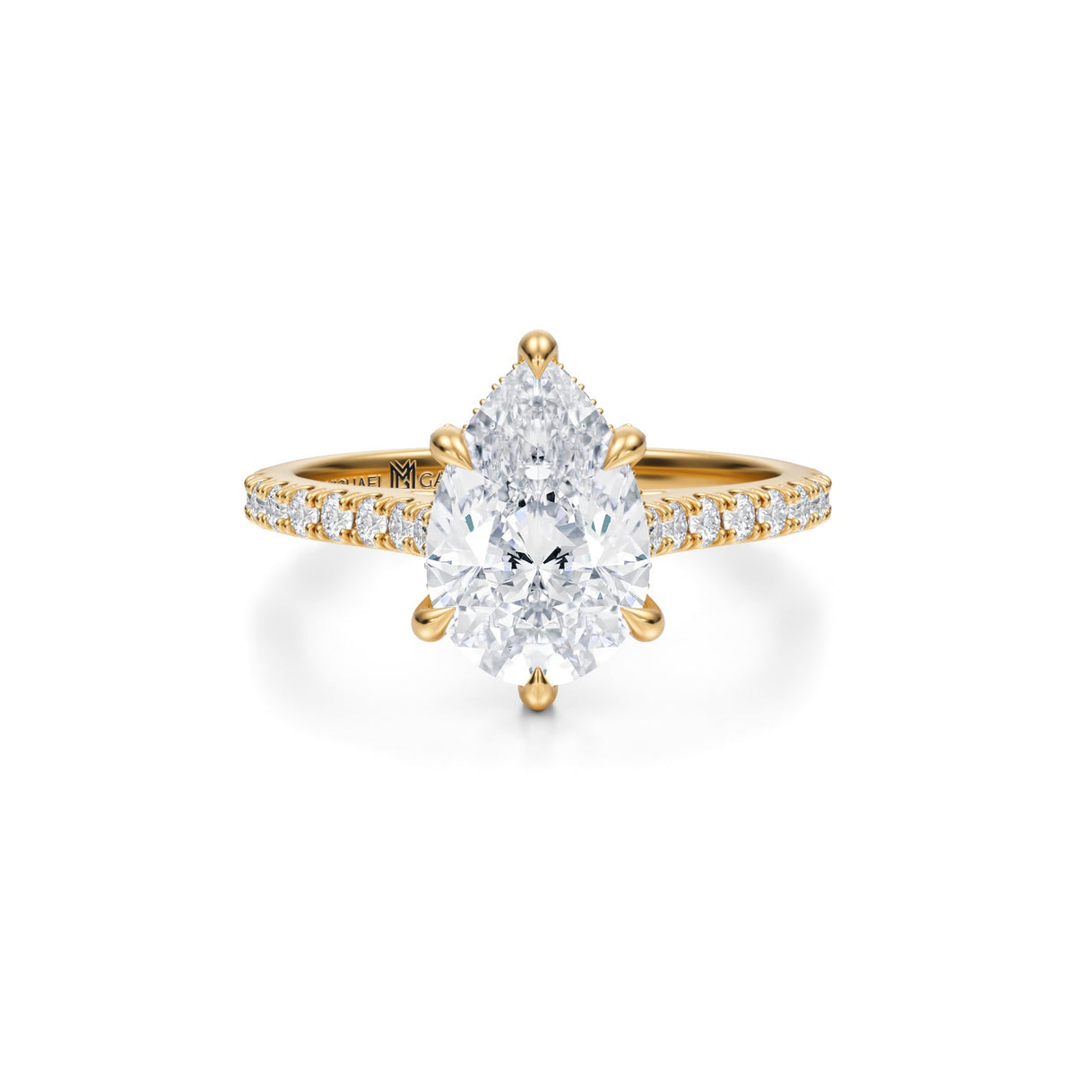 Pear Pave Cathedral Ring With Pave Basket (3.70 Carat F-VS1) - Michael Gabriels