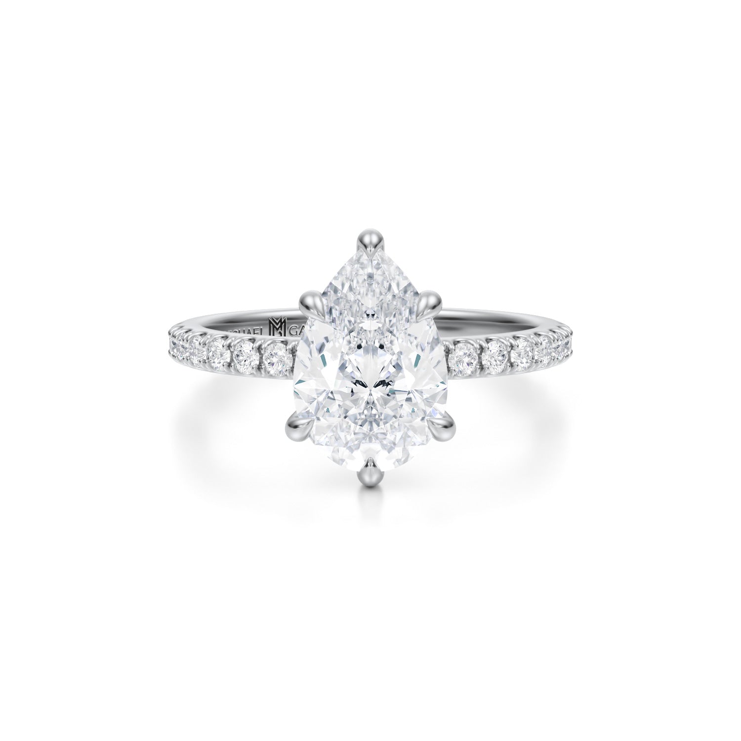 Pear Pave Ring With Pave Prongs (3.00 Carat D-VVS2) - Michael Gabriels