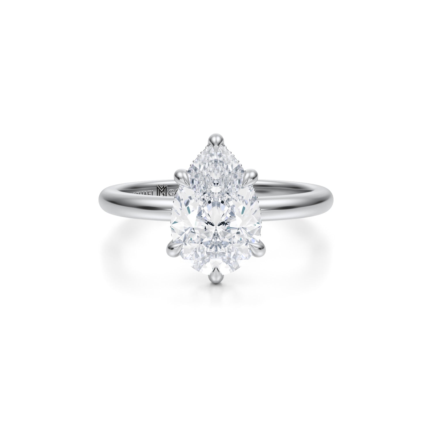 Pear Solitaire Ring With Invisible Halo (3.40 Carat E-VS1) - Michael Gabriels